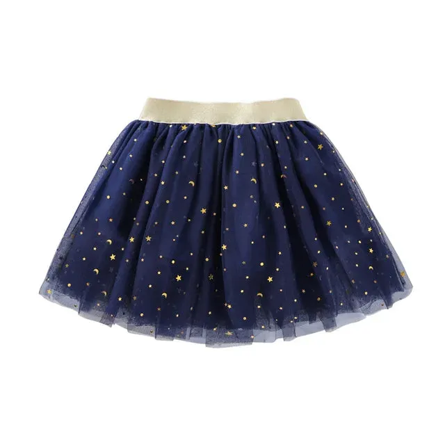 Fashion Kids Mesh Miniskirts Girls Princess Stars Glitter Dance Ballet Tutu Brand Sequin Party Girl Skirt Elastic