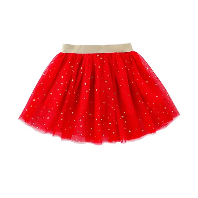 Fashion Kids Mesh Miniskirts Girls Princess Stars Glitter Dance Ballet Tutu Brand Sequin Party Girl Skirt Elastic