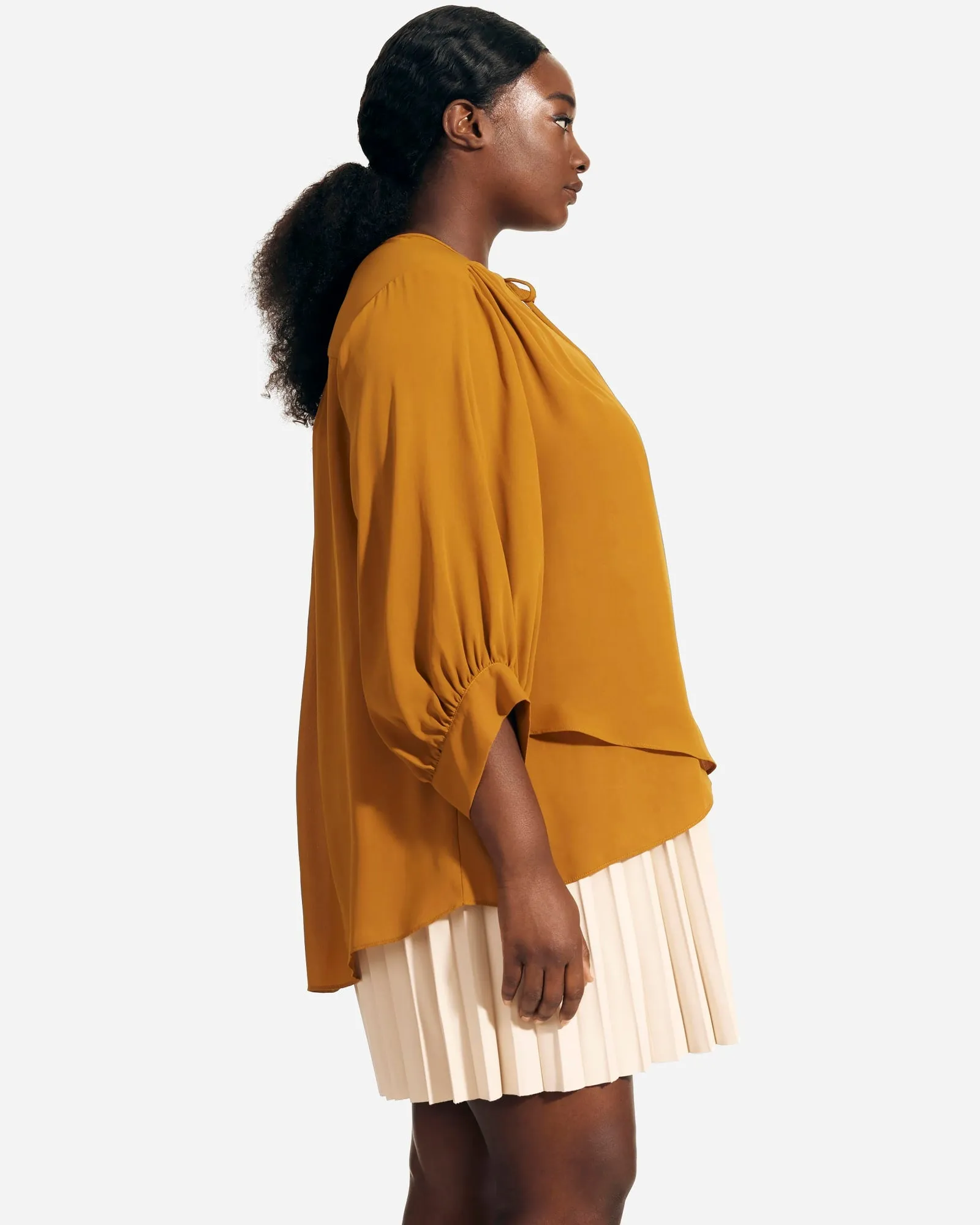 Fatima Tie Neck Peasant Blouse | Mustard