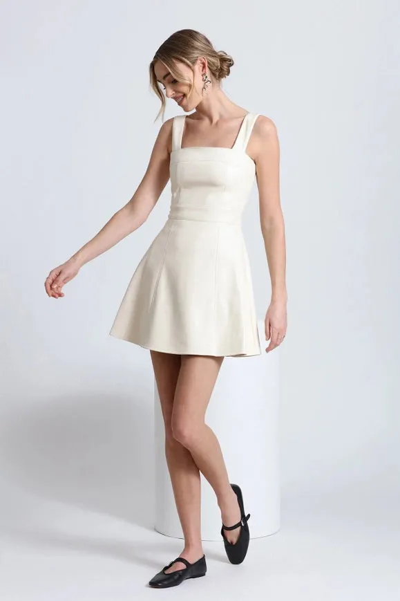 Faux-Ever Leather™ Fit-And-Flare Mini Dress Gardenia White