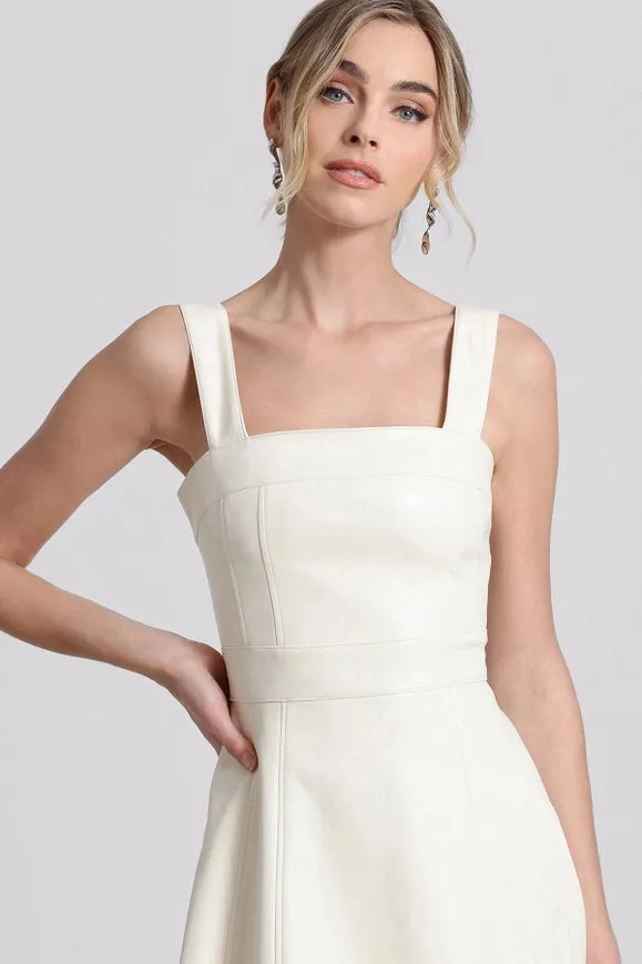 Faux-Ever Leather™ Fit-And-Flare Mini Dress Gardenia White