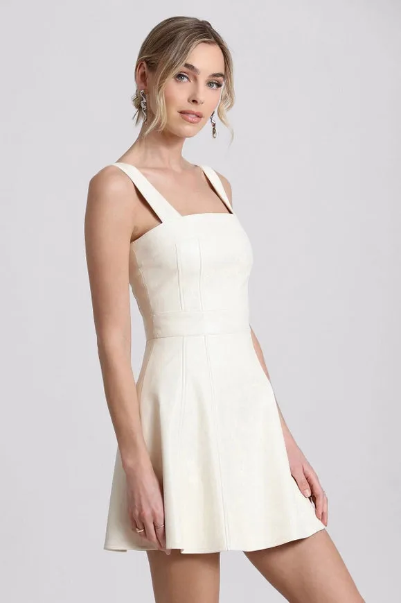 Faux-Ever Leather™ Fit-And-Flare Mini Dress Gardenia White