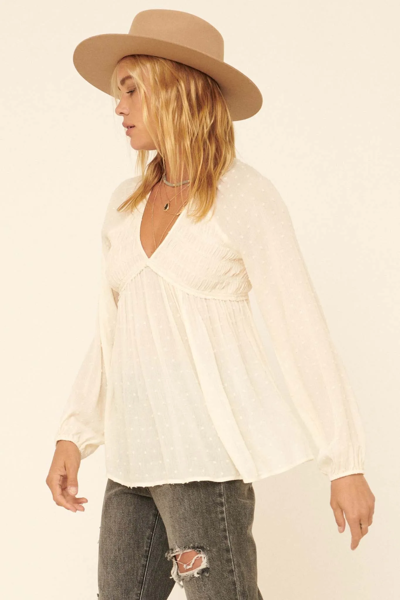 Find Your Bliss Swiss Dot Peasant Top