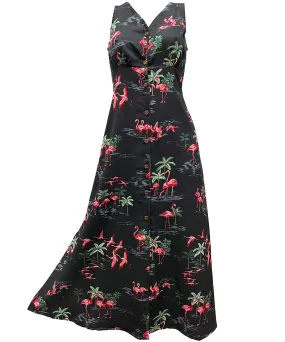 Fine Flamingos Midnight Button Front Tank Dress