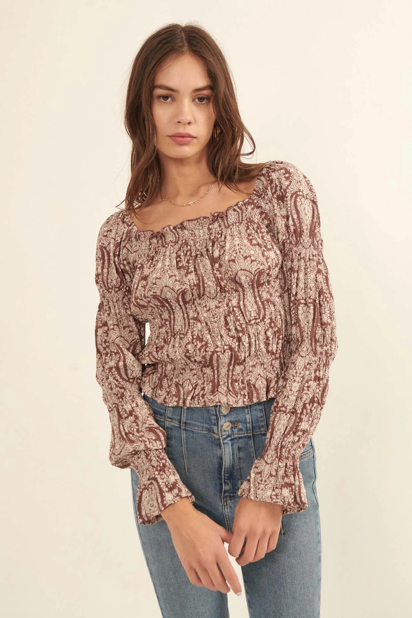 Fit for a Queen Ornate Floral-Print Peasant Top