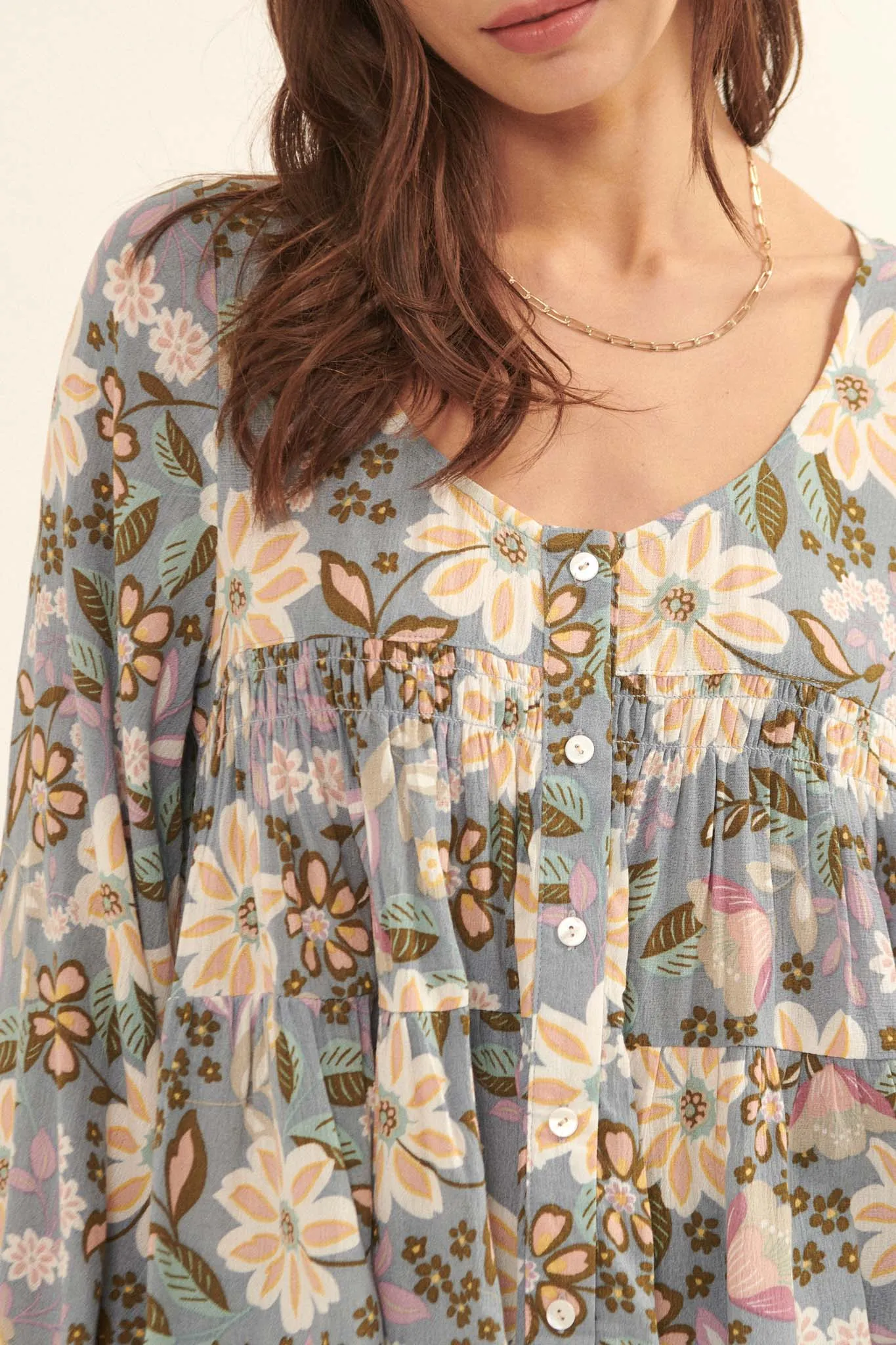 Flashy Flowers Floral Babydoll Peasant Top