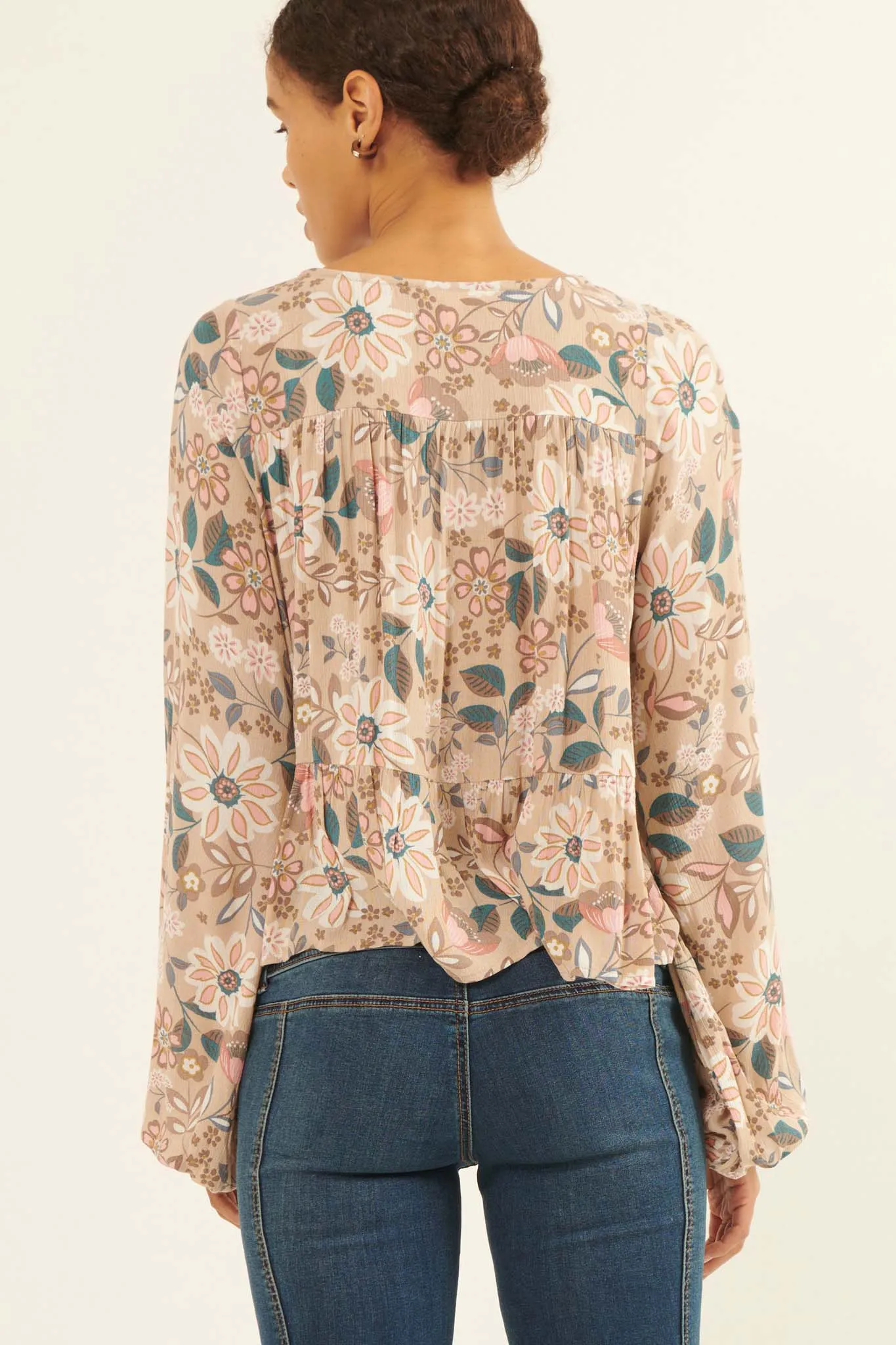 Flashy Flowers Floral Babydoll Peasant Top