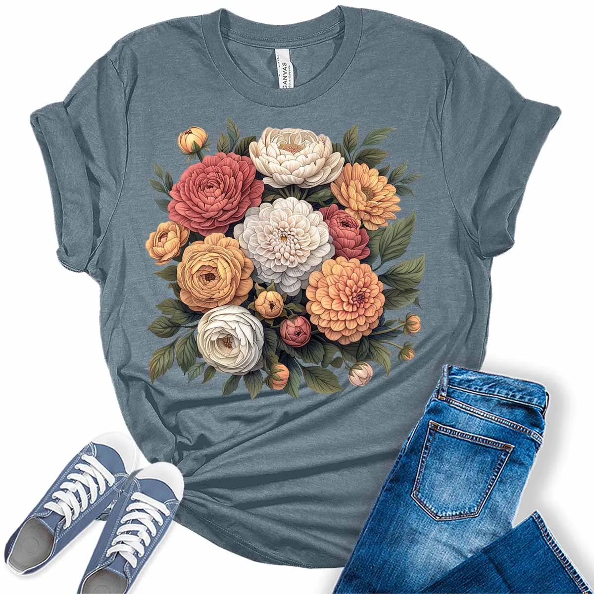 Floral Boho Trendy Summer Womens Graphic Tees