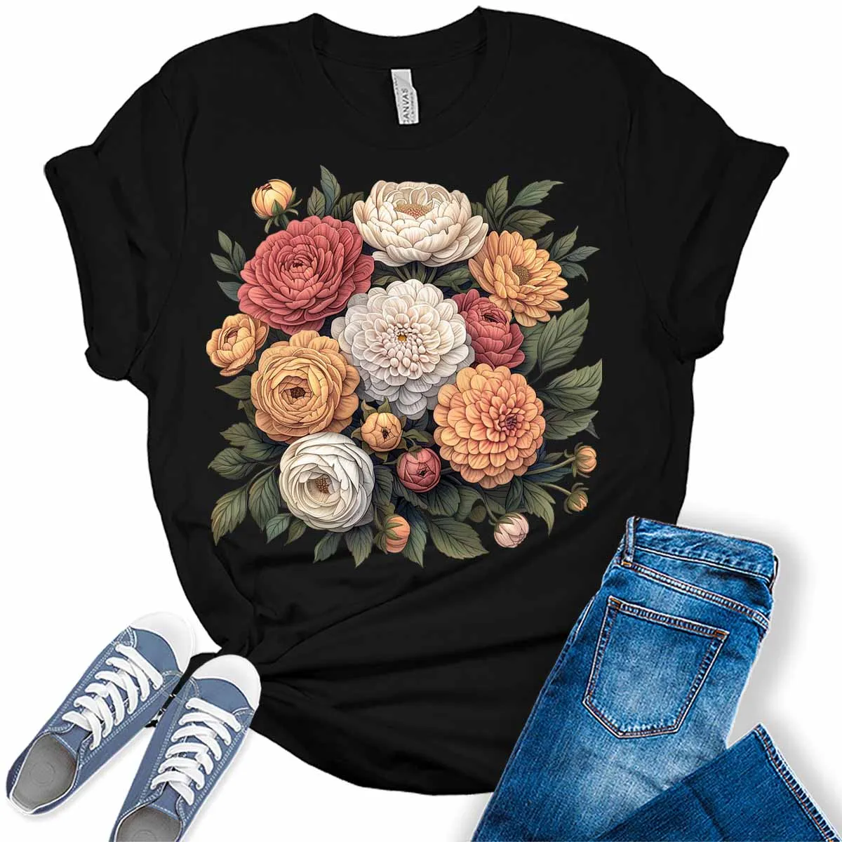 Floral Boho Trendy Summer Womens Graphic Tees