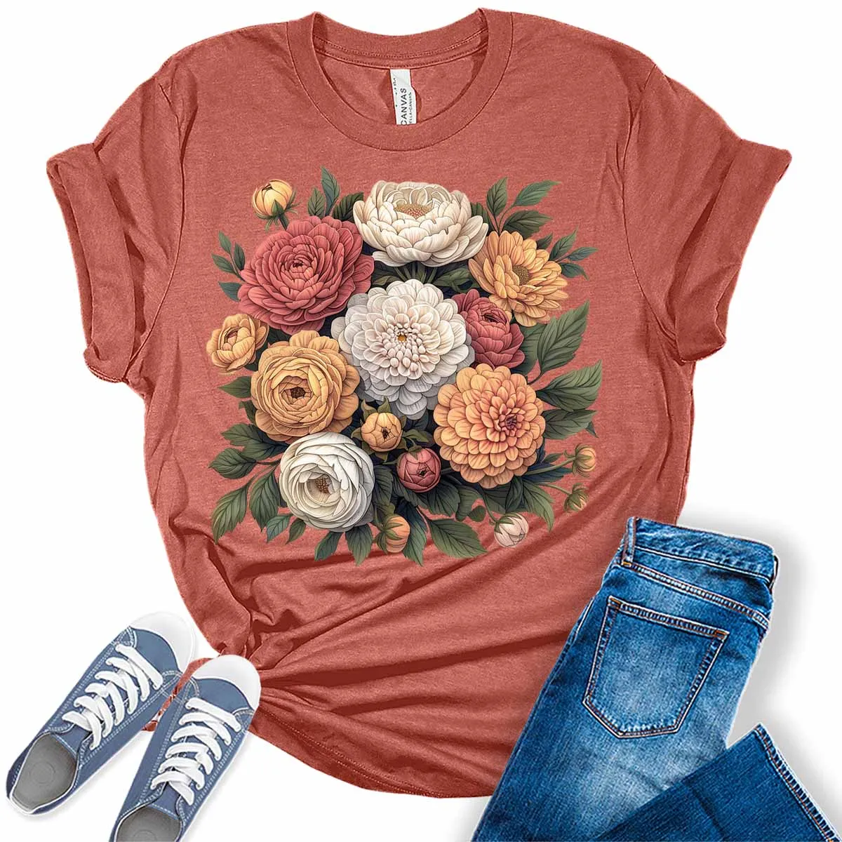 Floral Boho Trendy Summer Womens Graphic Tees