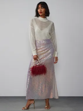 Iridescent Side Slit Sequin Skirt