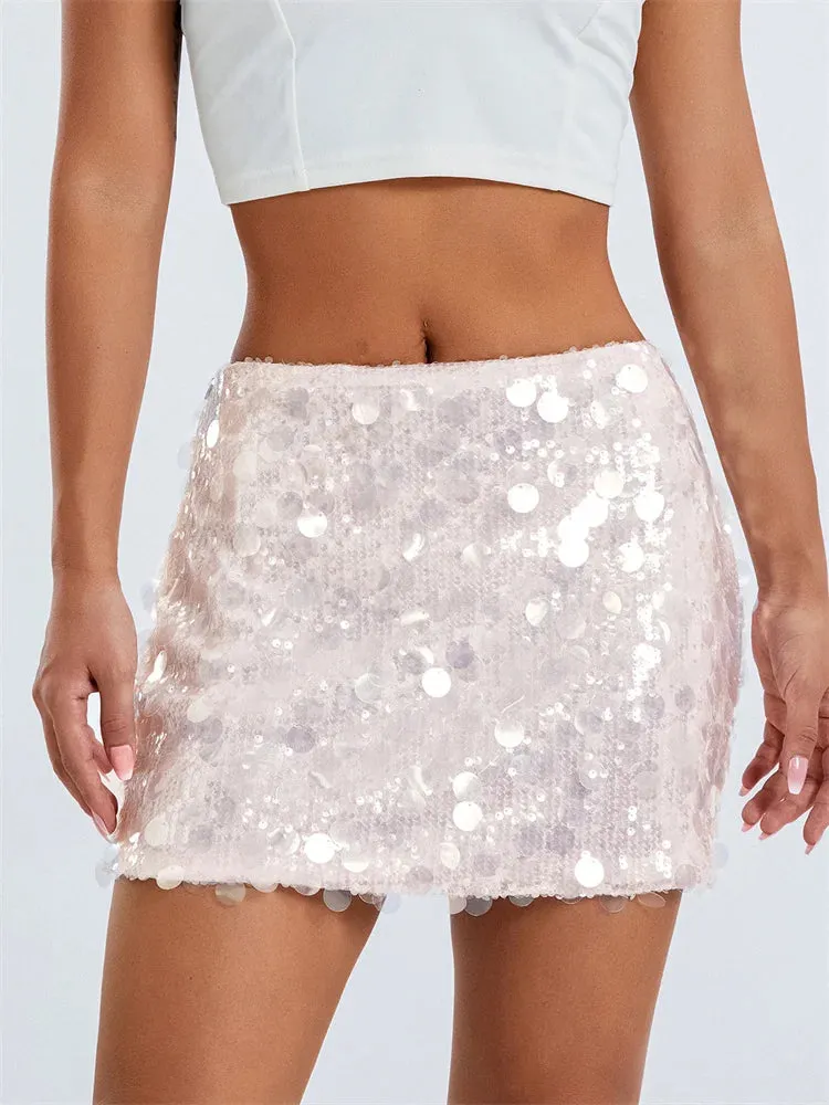 JuliaFashion - Sexy Sparkle Sequined Summer Party Clubwear Glitter Bodycon Short Mini Pencil Streetwear Skirts