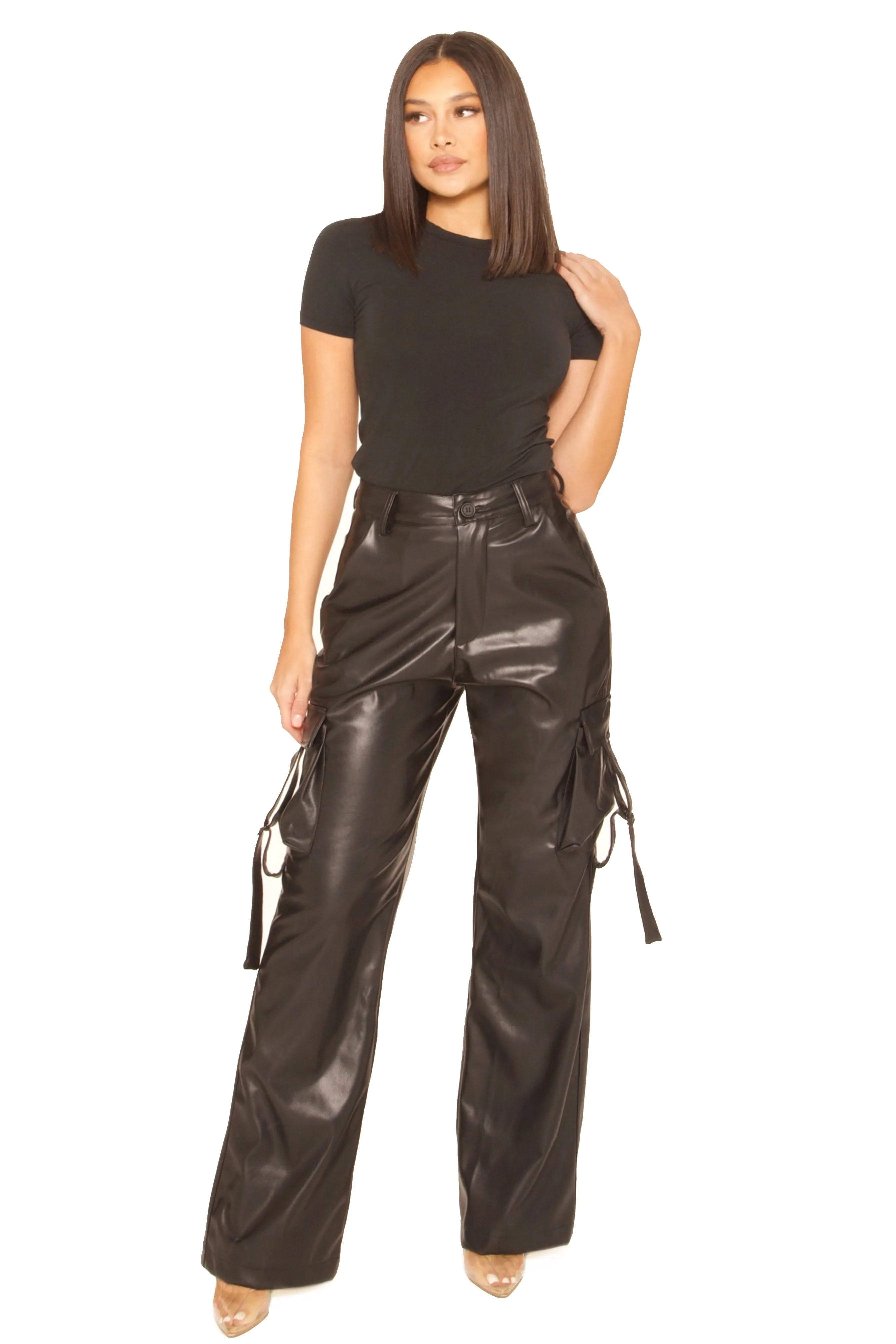 Leather Buckle Cargo Pants