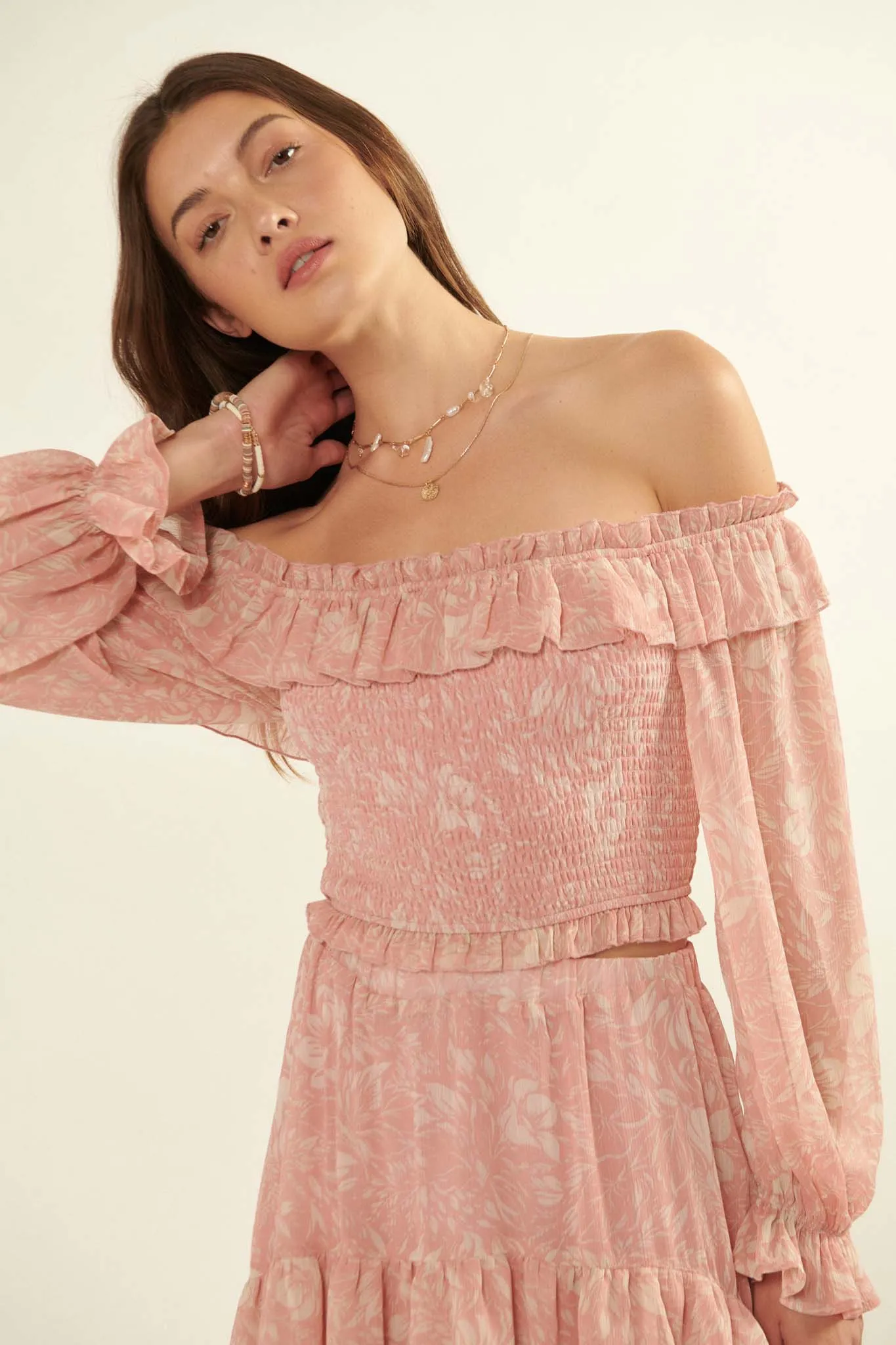 Lost in Paradise Floral Off-Shoulder Peasant Top