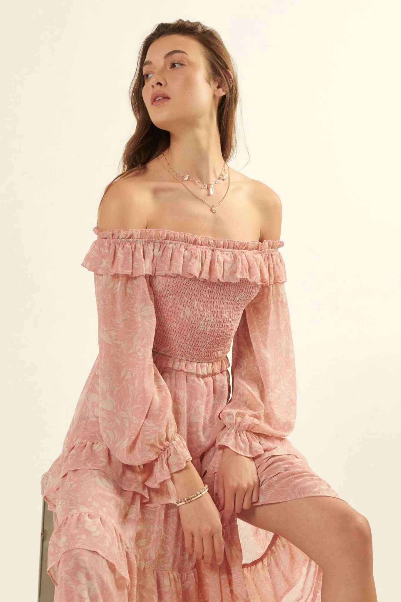 Lost in Paradise Floral Off-Shoulder Peasant Top