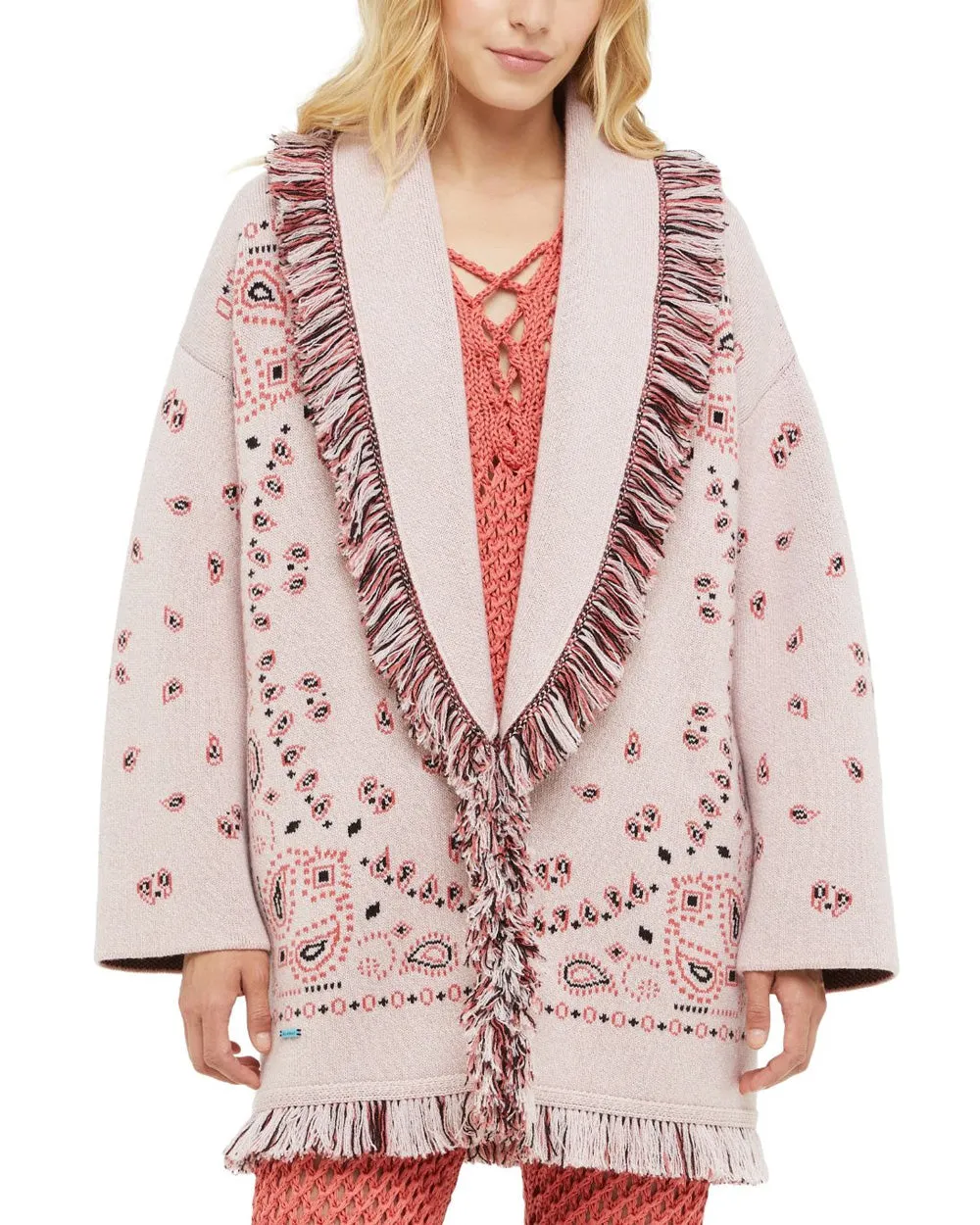 Lotus Pink Bandana Jacquard Cardigan