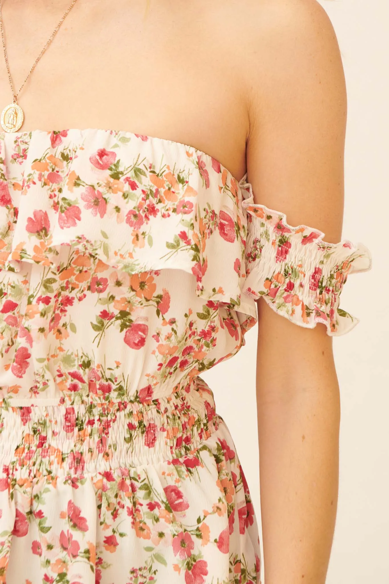 Lovely Blooms Ruffled Floral Off-Shoulder Top