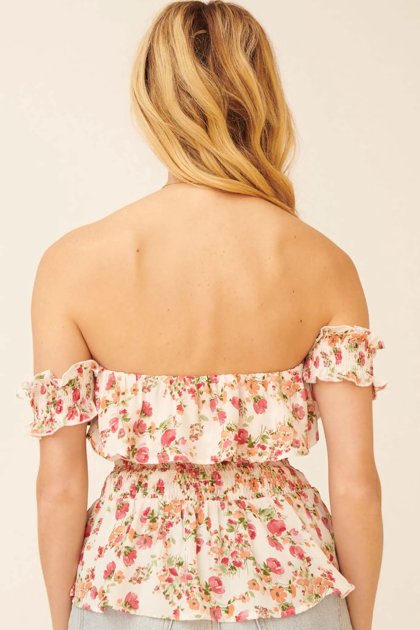 Lovely Blooms Ruffled Floral Off-Shoulder Top