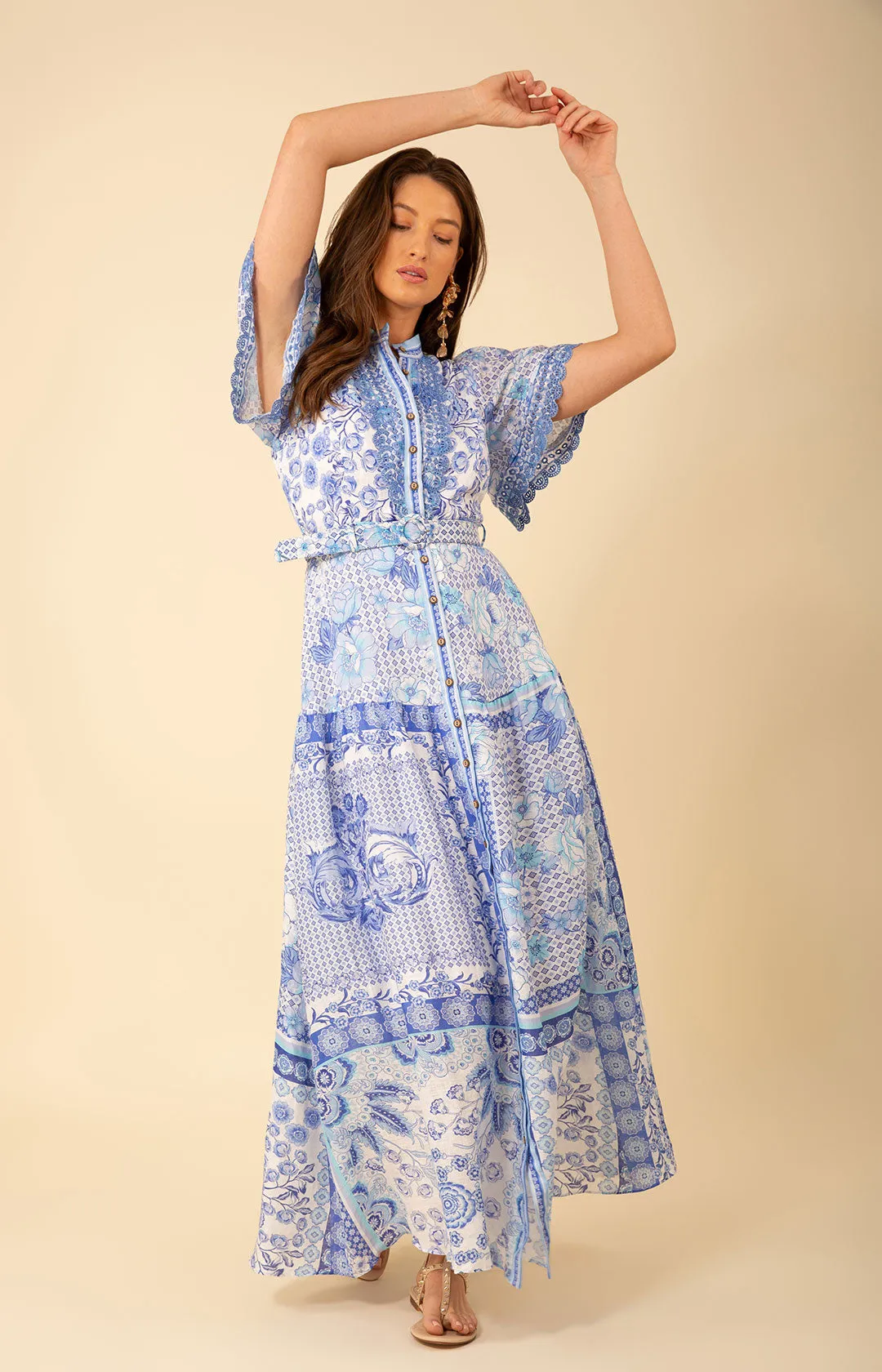 Maggie Belted Linen Maxi Dress