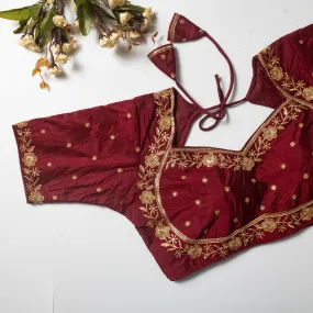 Maroon Olive Silk Blouse with Golden Embroidery and Sequins