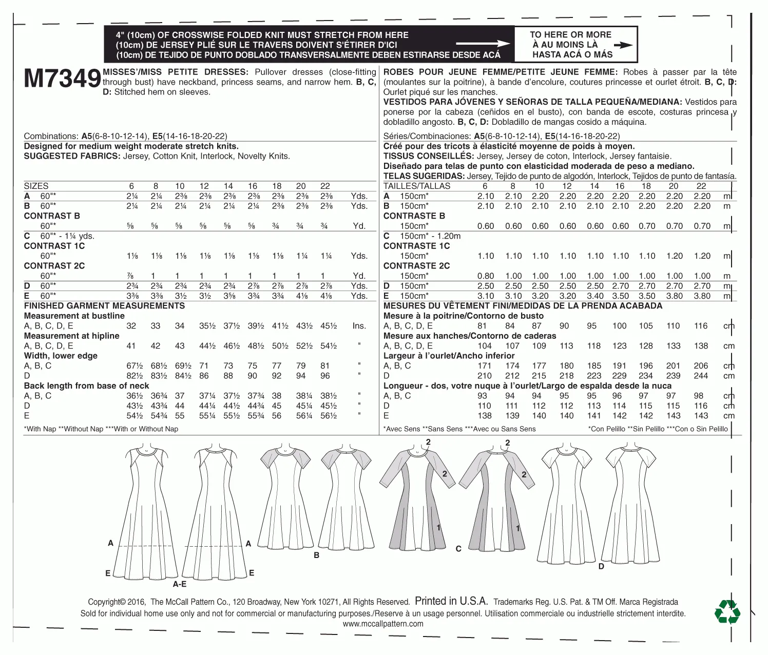 McCall's Pattern M7349 Misses'/Miss Petite Sleeveless or Raglan Sleeve, Fit and Flare Dresses