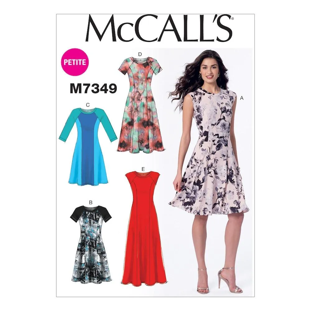 McCall's Pattern M7349 Misses'/Miss Petite Sleeveless or Raglan Sleeve, Fit and Flare Dresses