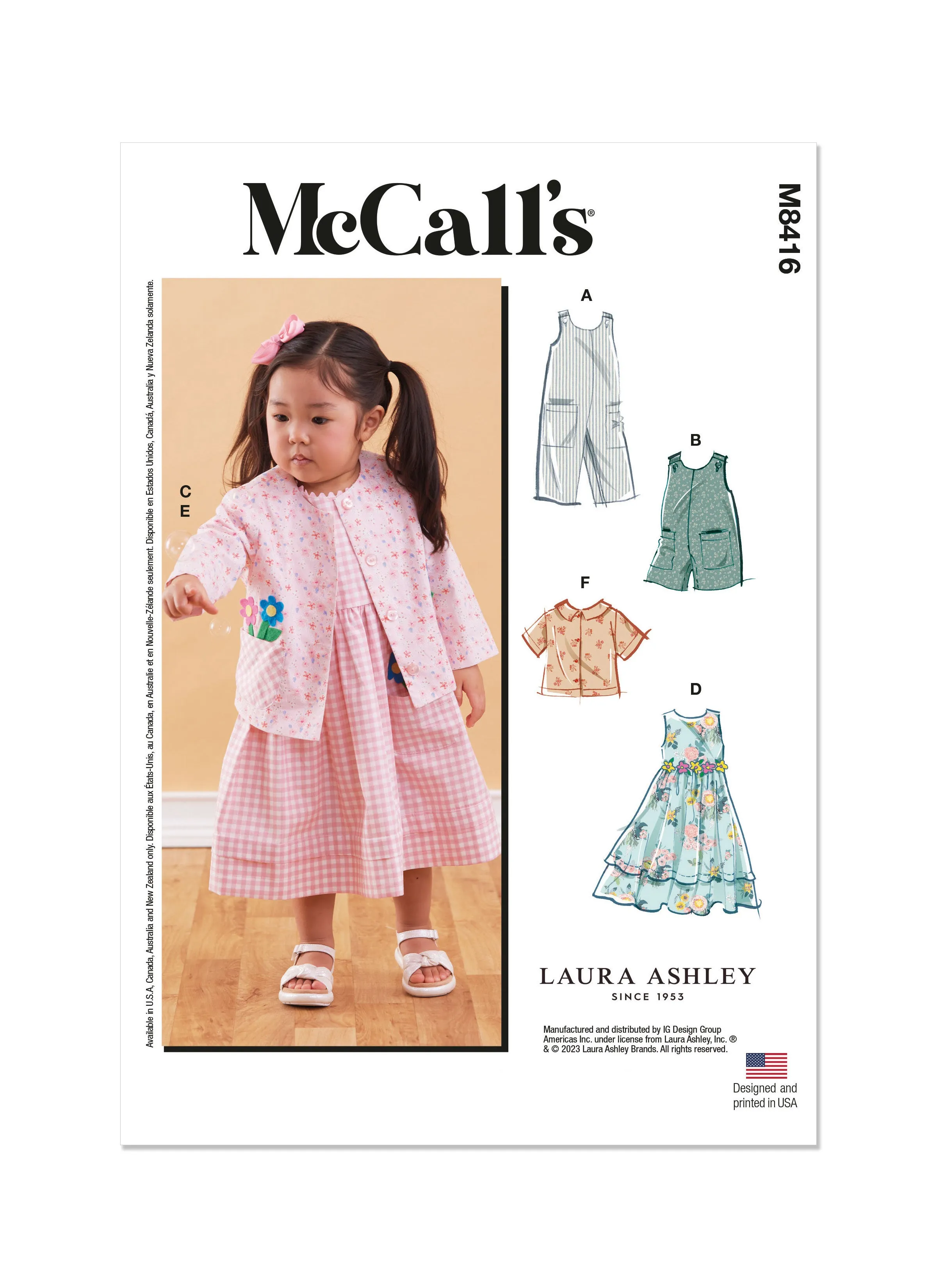 McCall's sewing pattern 8416 Toddlers' Romper, Dresses, Jacket and Shirt