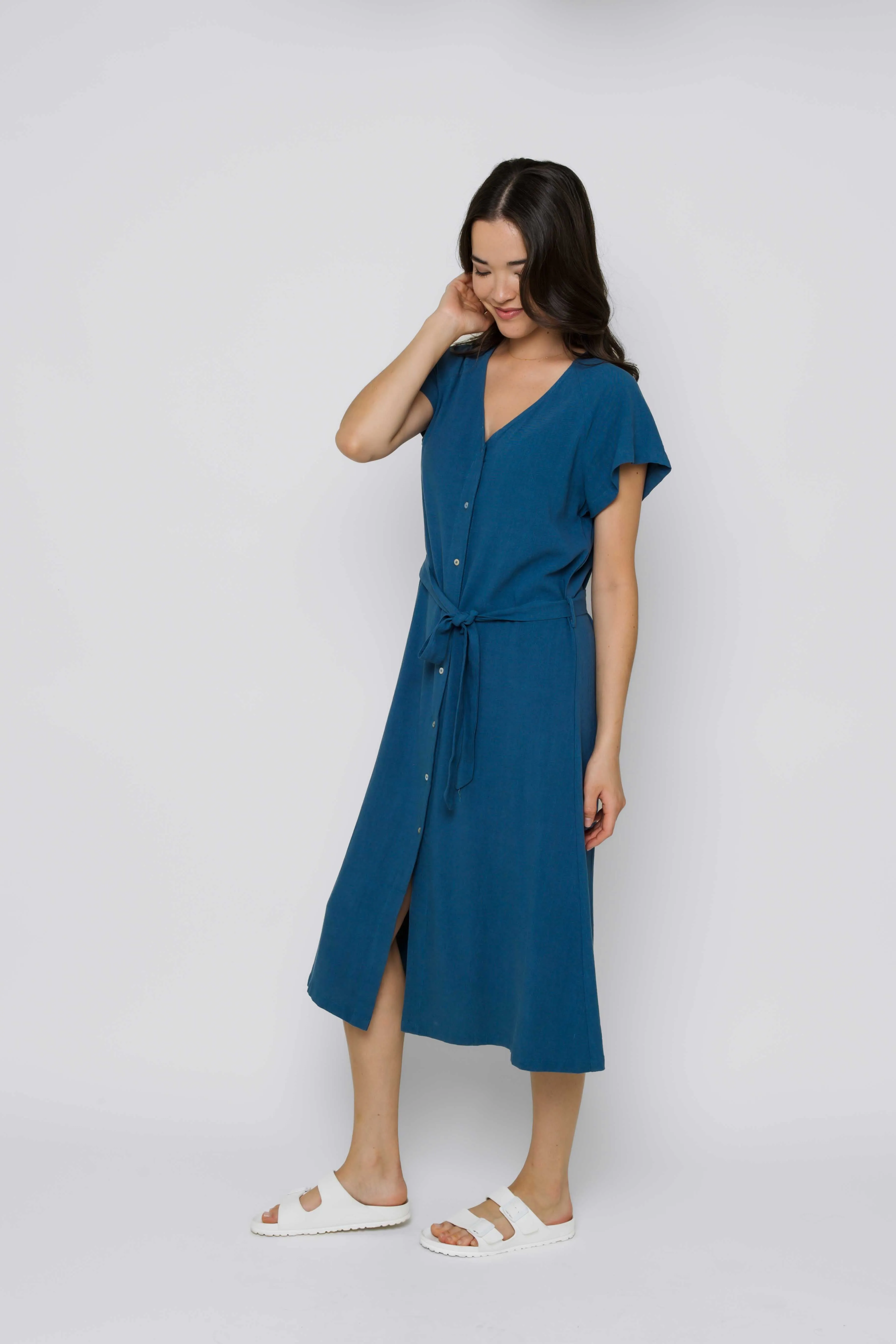 Melanie-Button Front Midi Dress