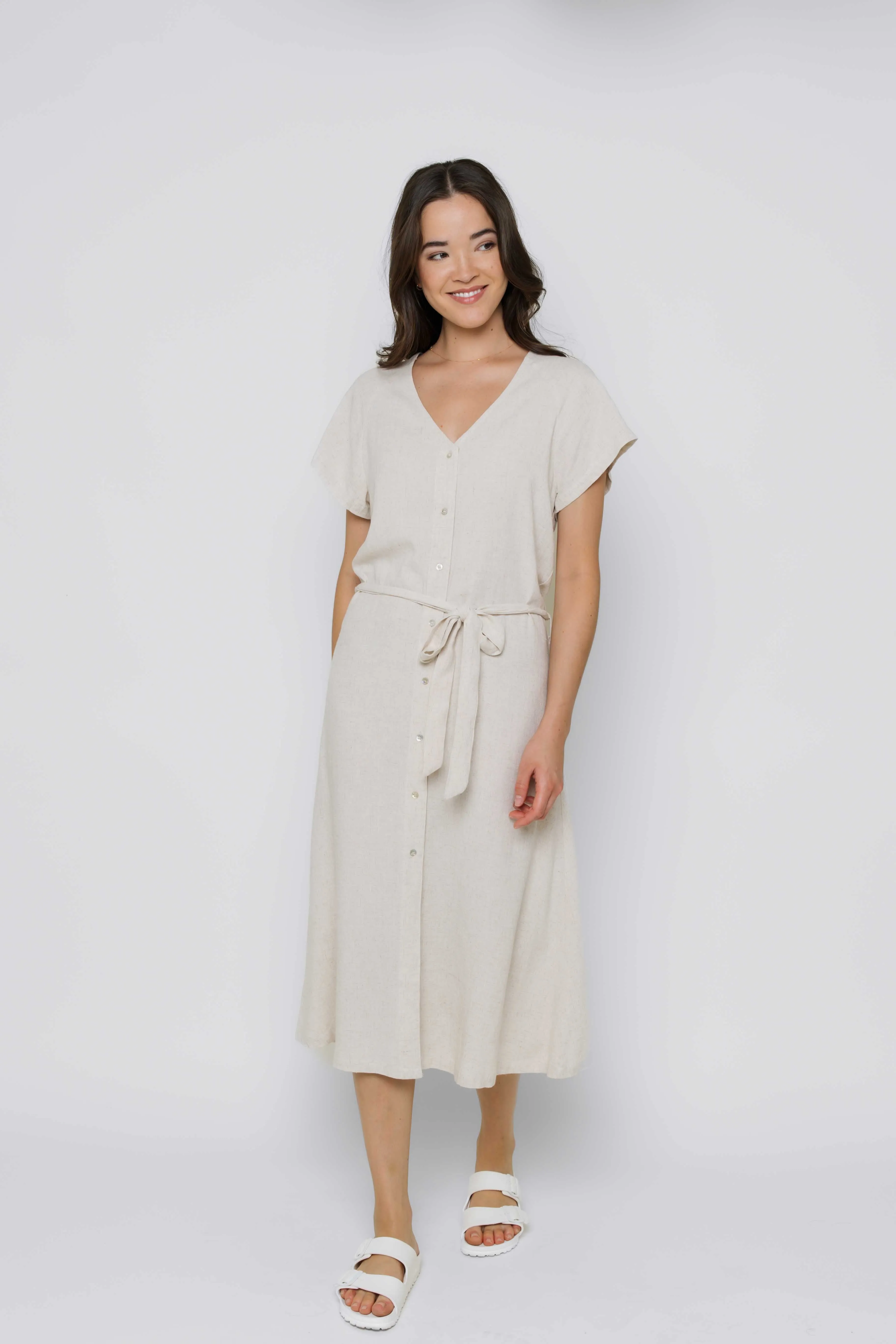 Melanie-Button Front Midi Dress