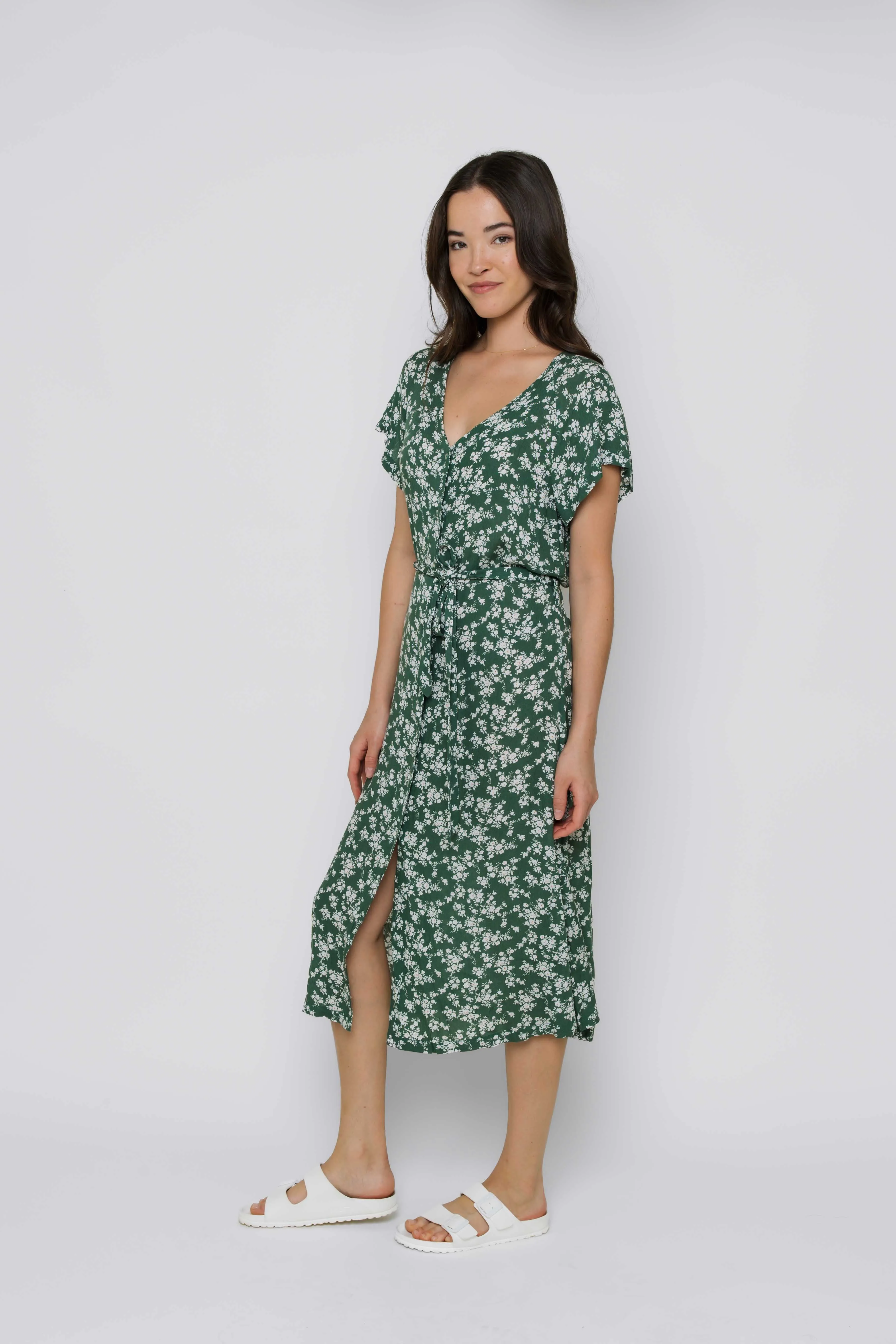 Melanie-Button Front Midi Dress