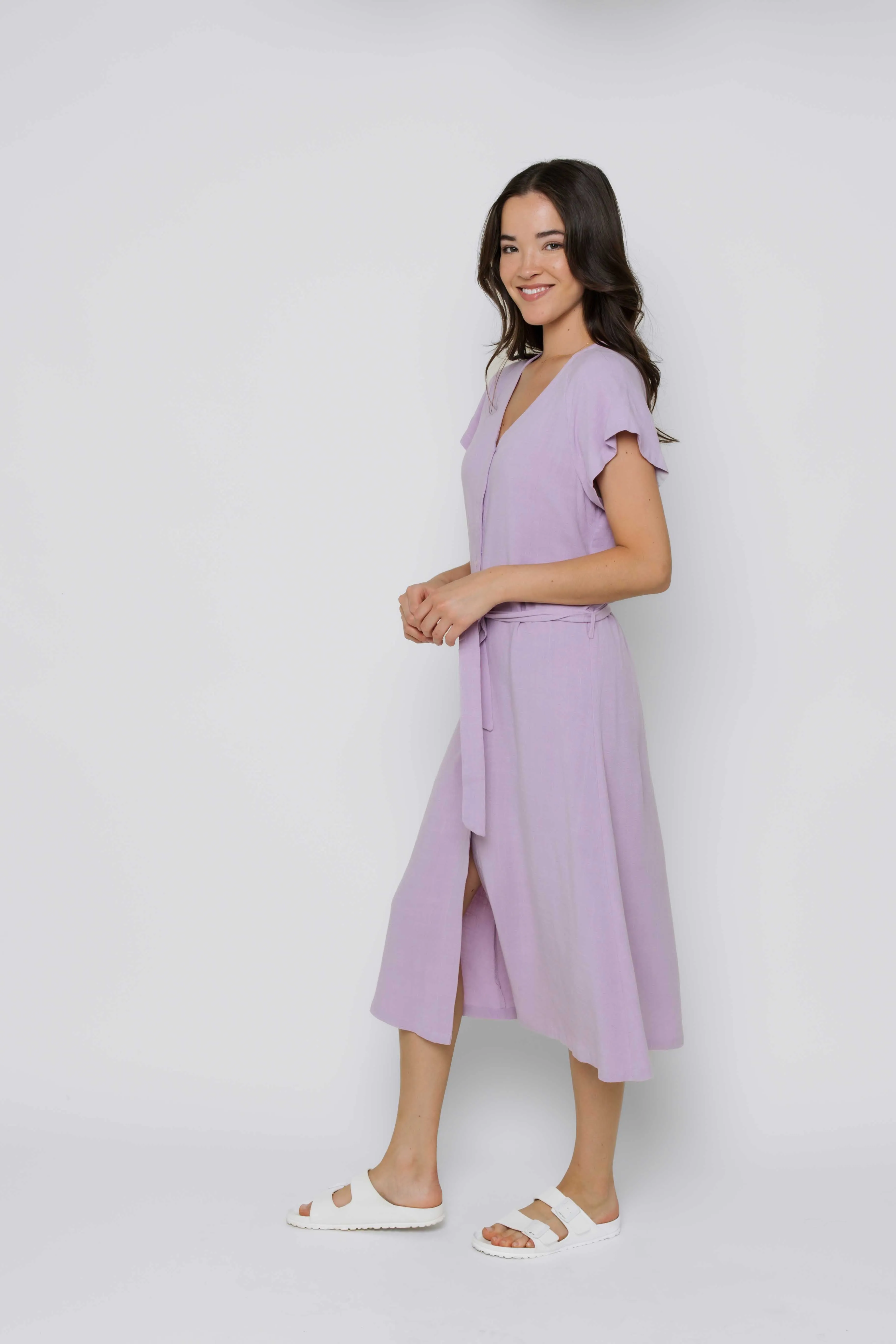 Melanie-Button Front Midi Dress