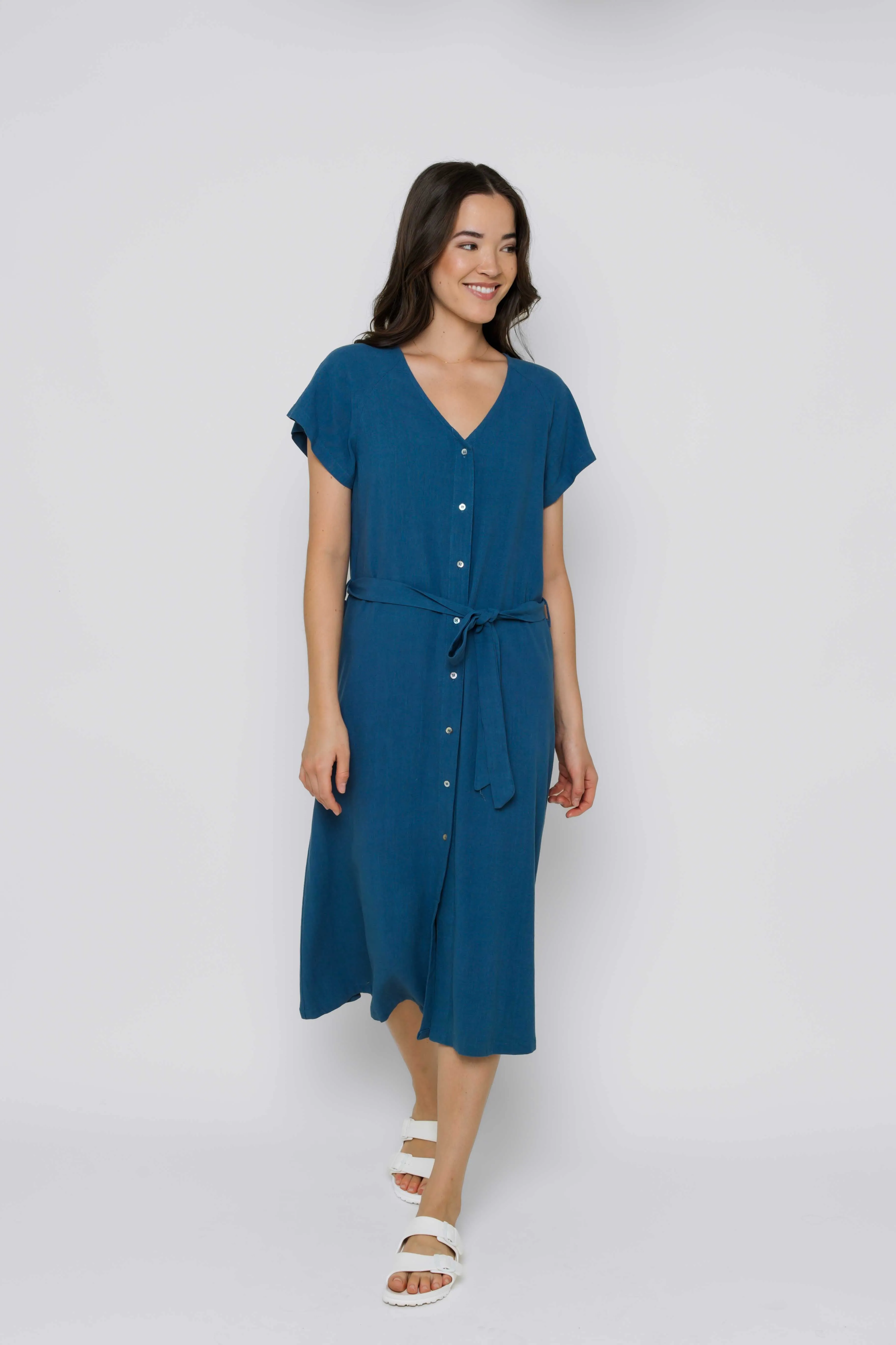 Melanie-Button Front Midi Dress