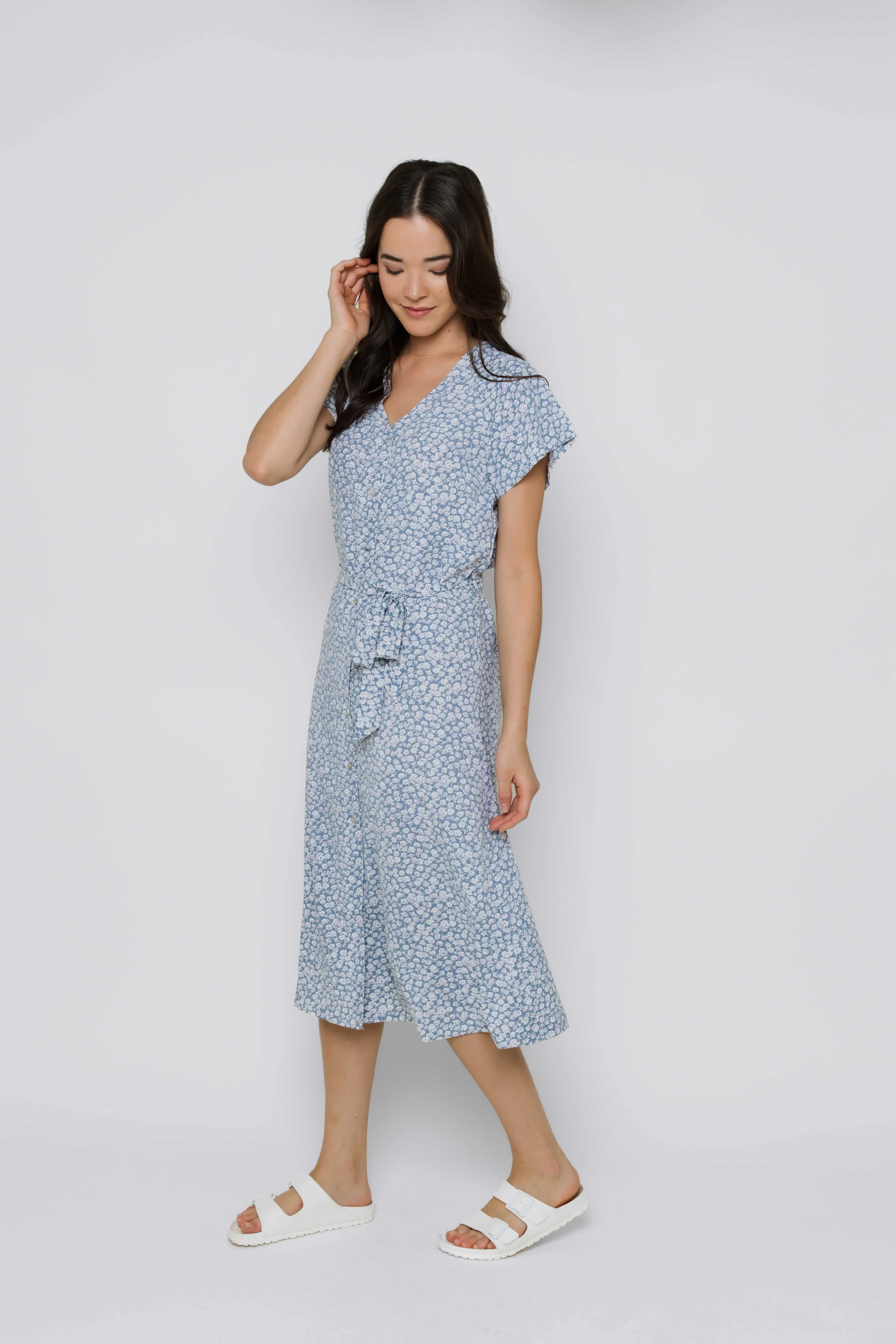 Melanie-Button Front Midi Dress