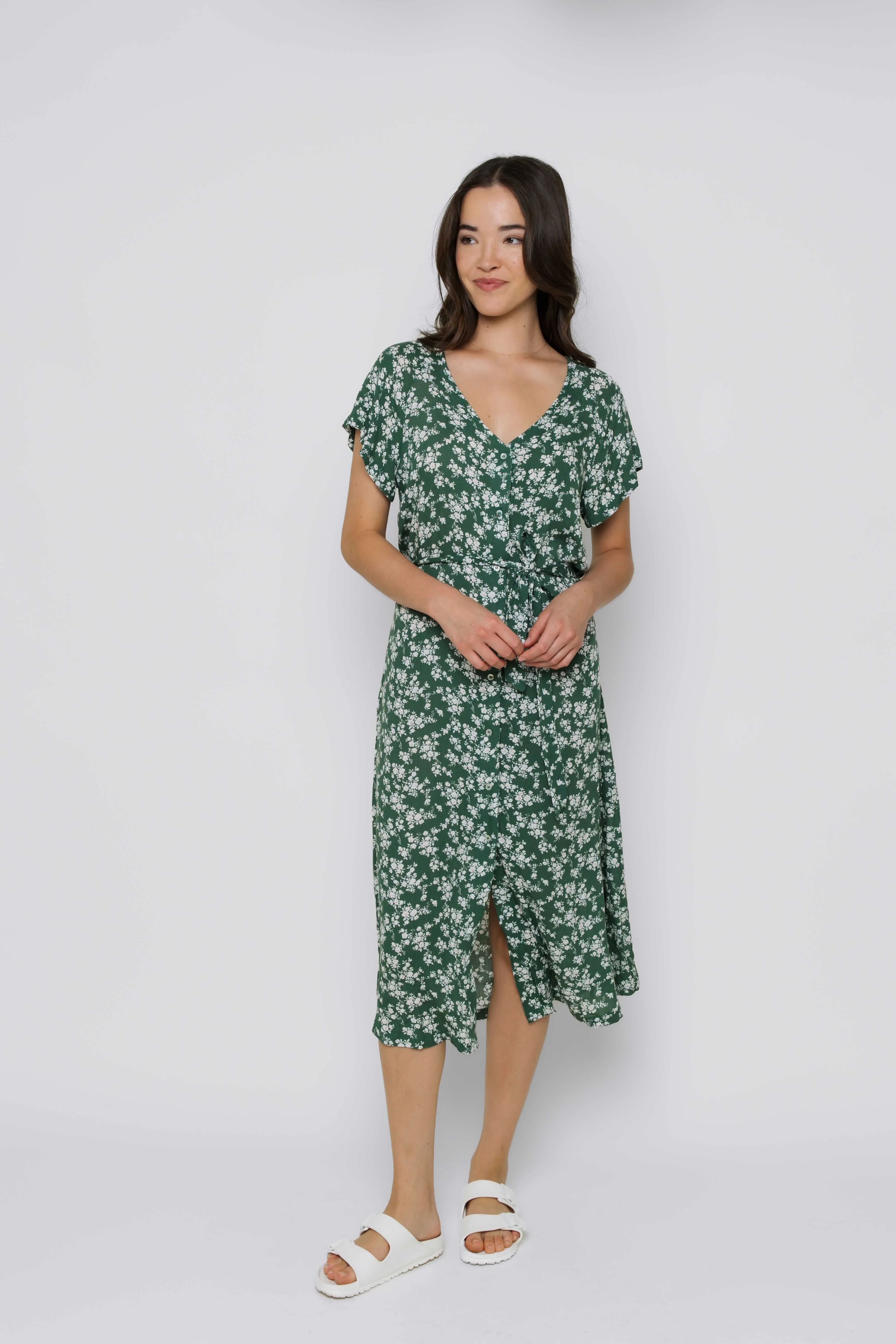 Melanie-Button Front Midi Dress