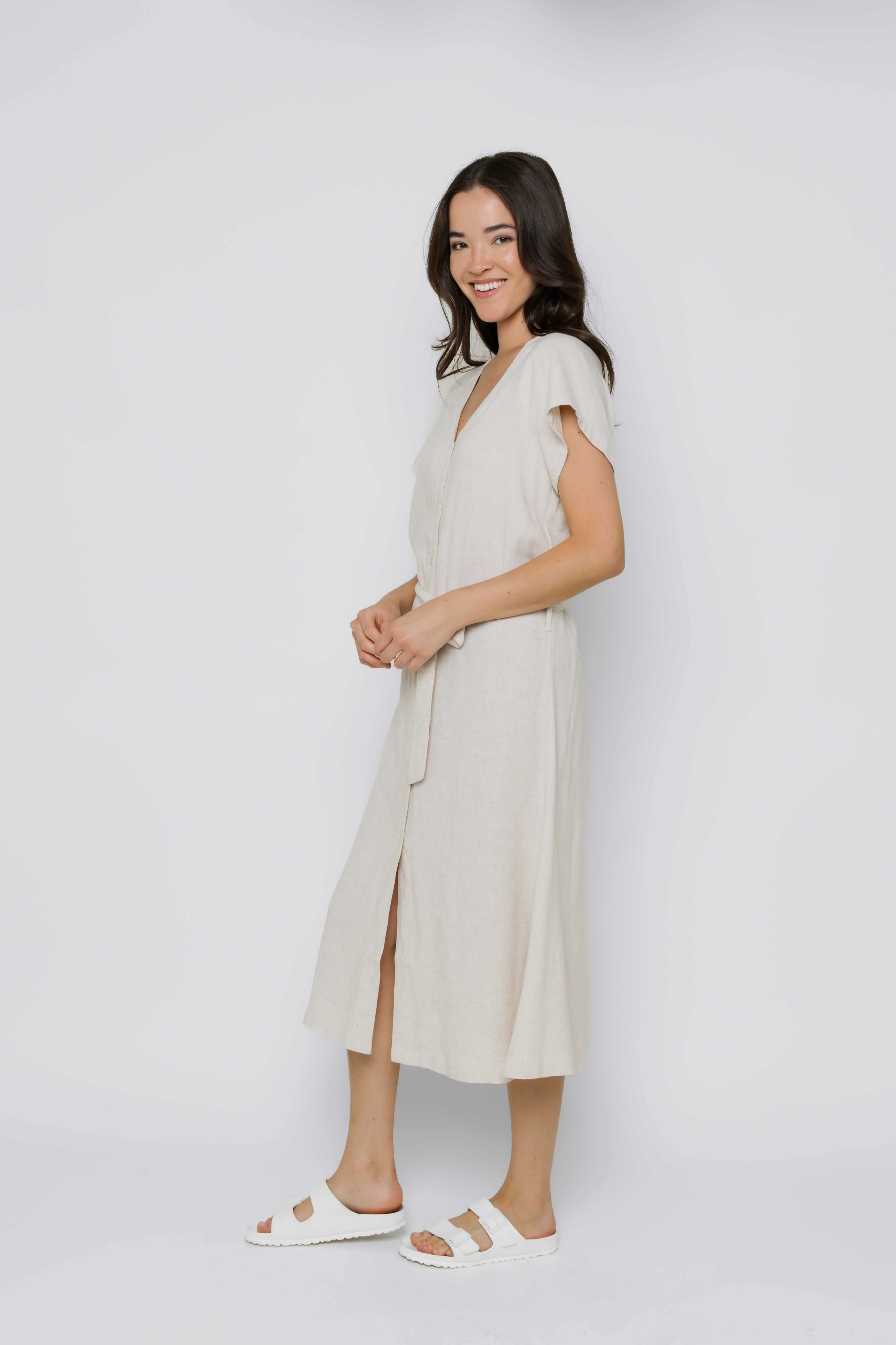 Melanie-Button Front Midi Dress