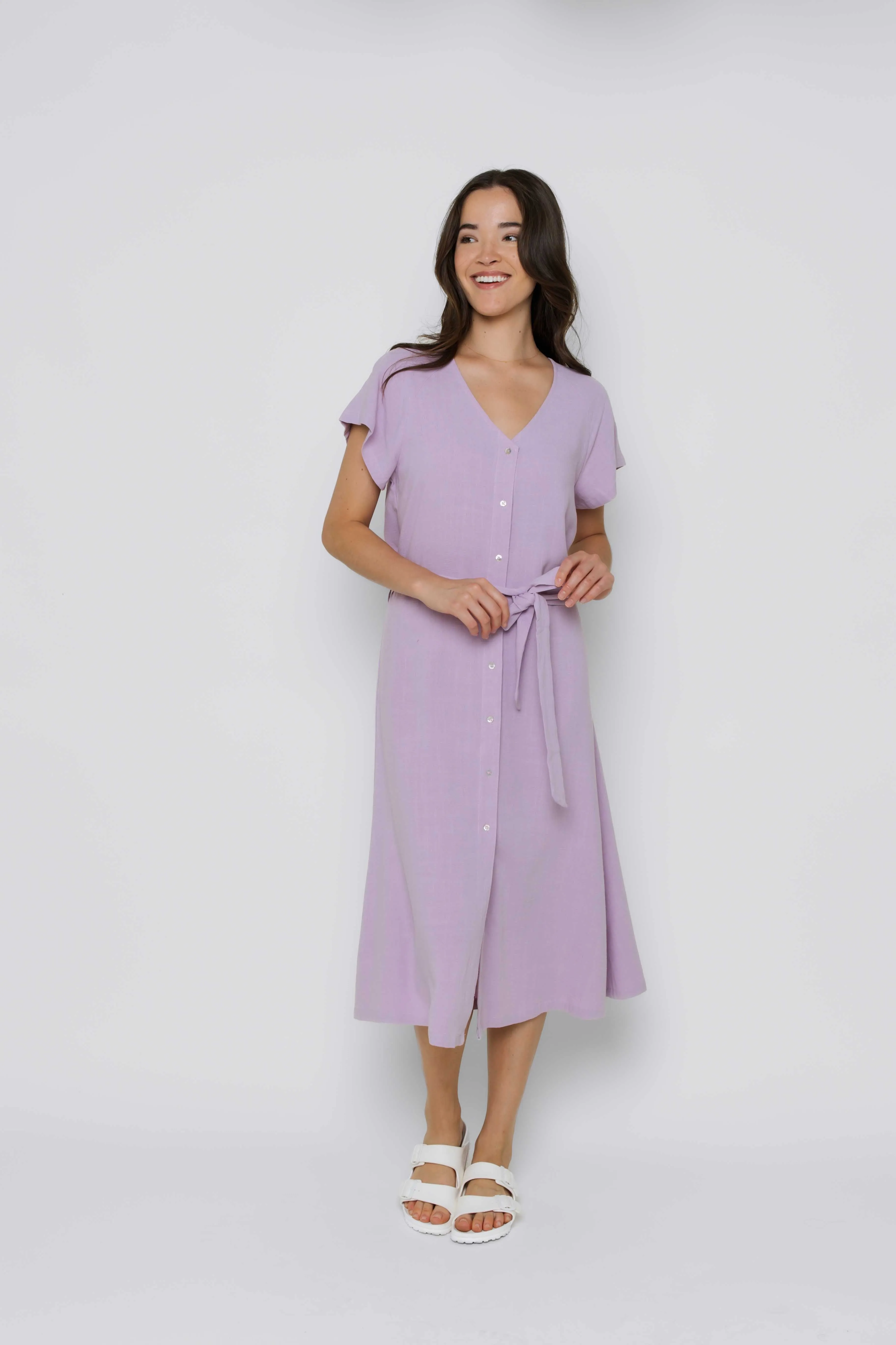 Melanie-Button Front Midi Dress