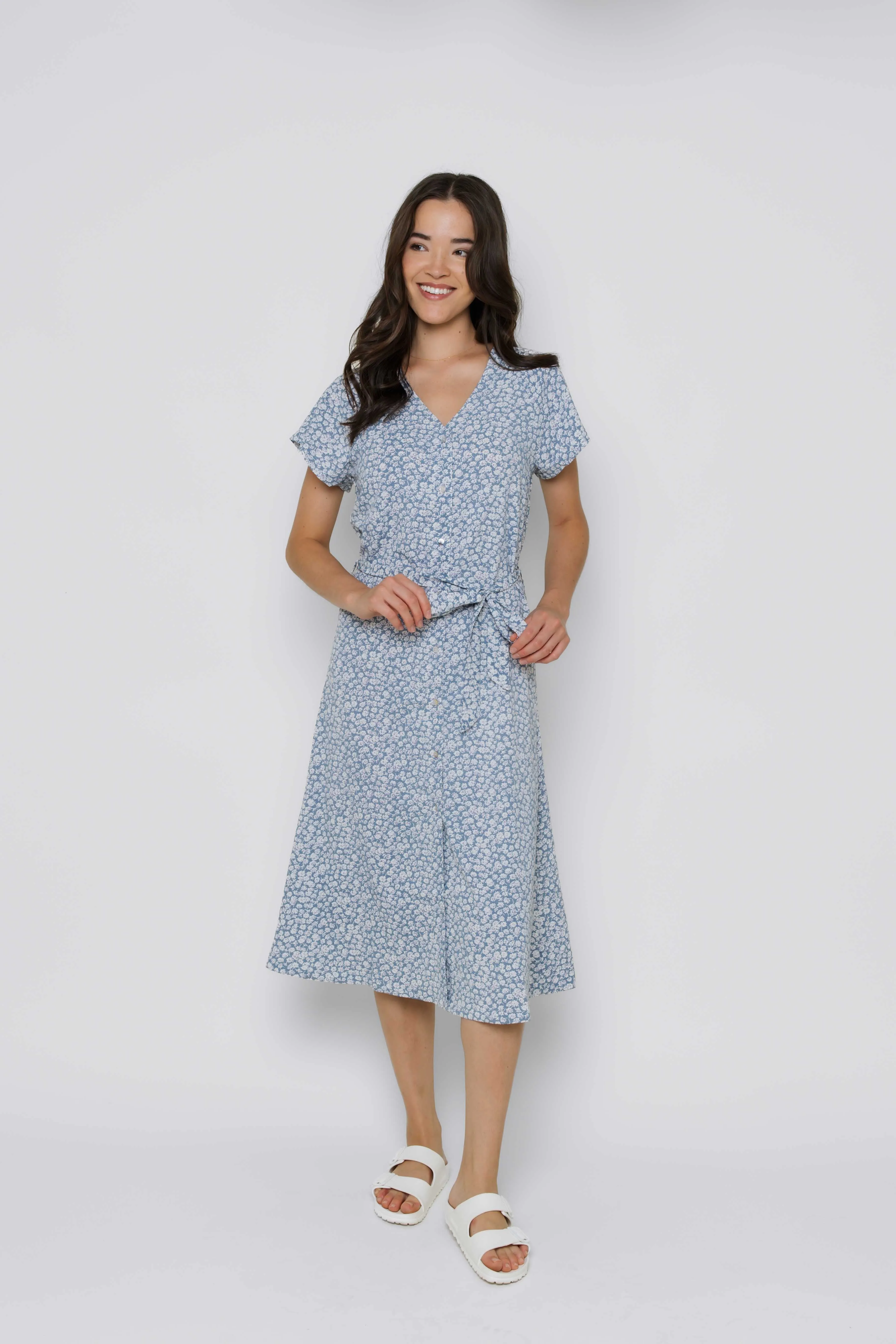 Melanie-Button Front Midi Dress