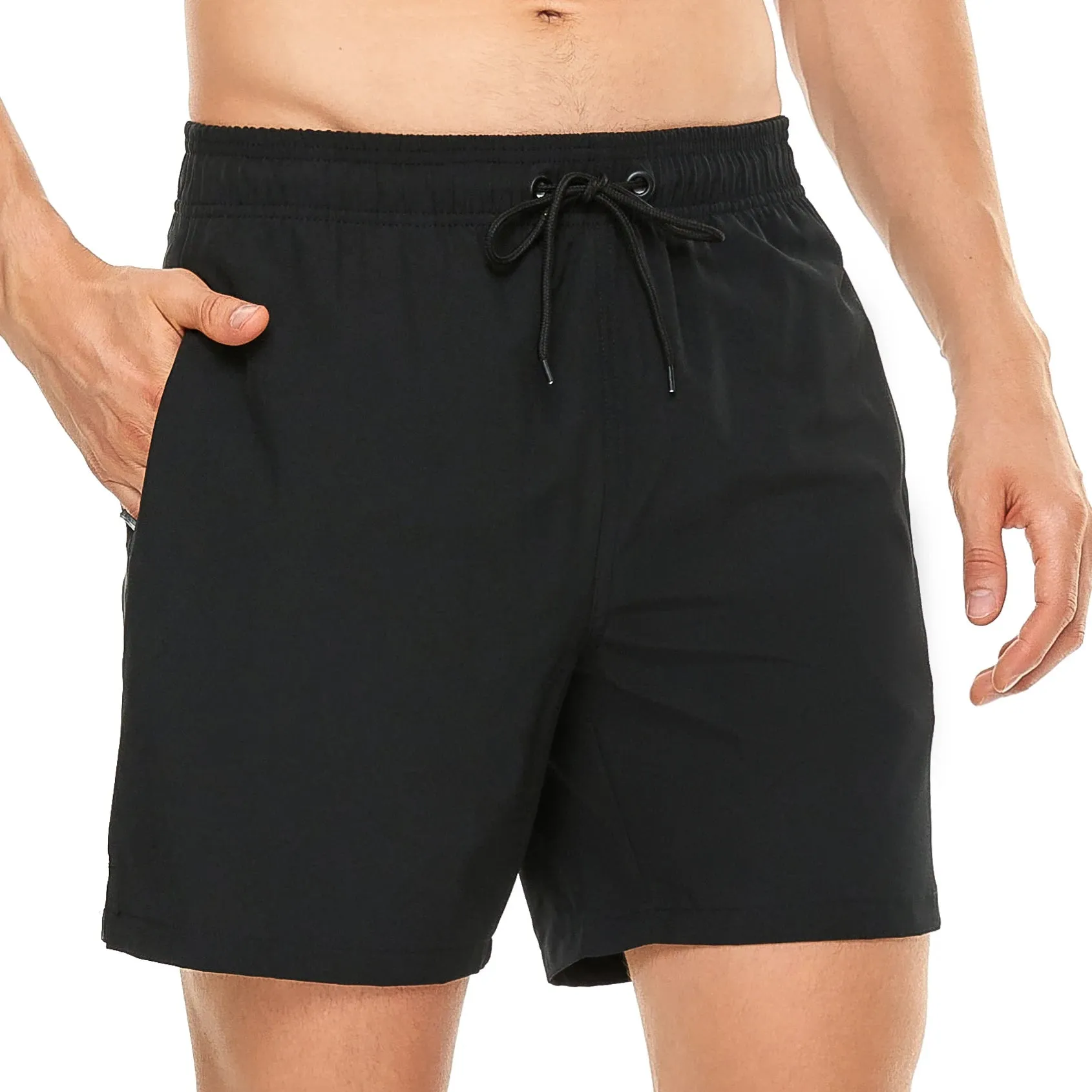 Mens Elastic Closure Quick Dry Zipper Pockets Mesh Lining Beach Shorts