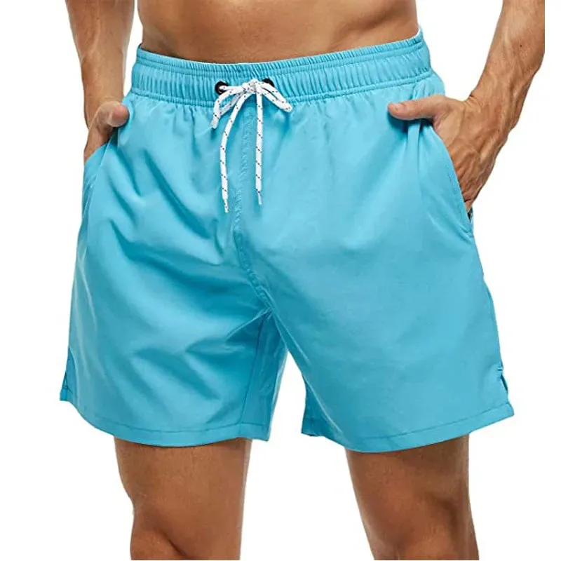 Mens Elastic Closure Quick Dry Zipper Pockets Mesh Lining Beach Shorts