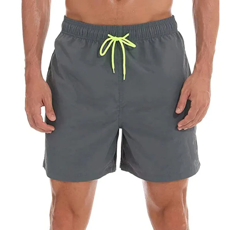 Mens Elastic Closure Quick Dry Zipper Pockets Mesh Lining Beach Shorts