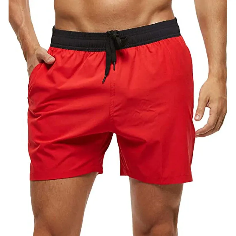 Mens Elastic Closure Quick Dry Zipper Pockets Mesh Lining Beach Shorts