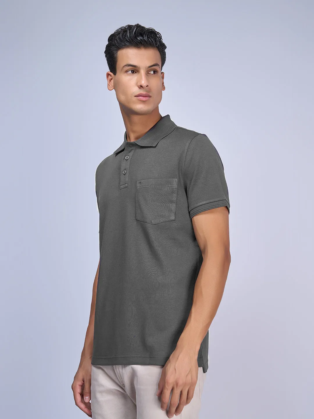 Mens Liquid Polo T-Shirt with Pocket Grey Melange