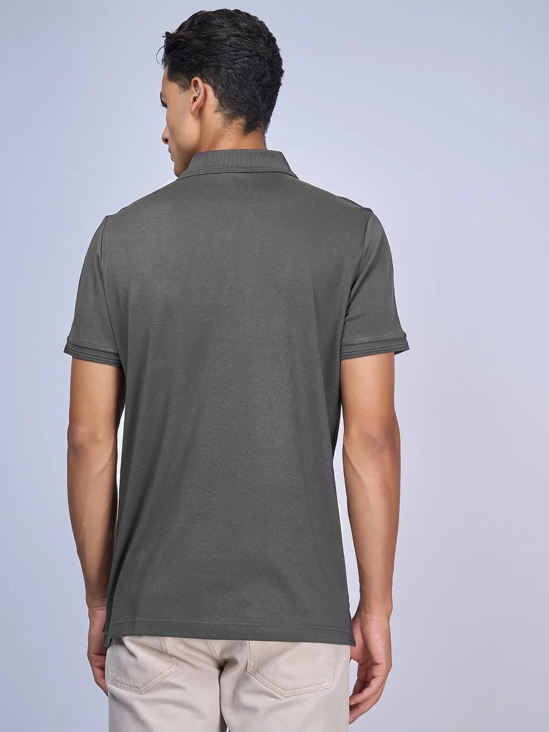 Mens Liquid Polo T-Shirt with Pocket Grey Melange