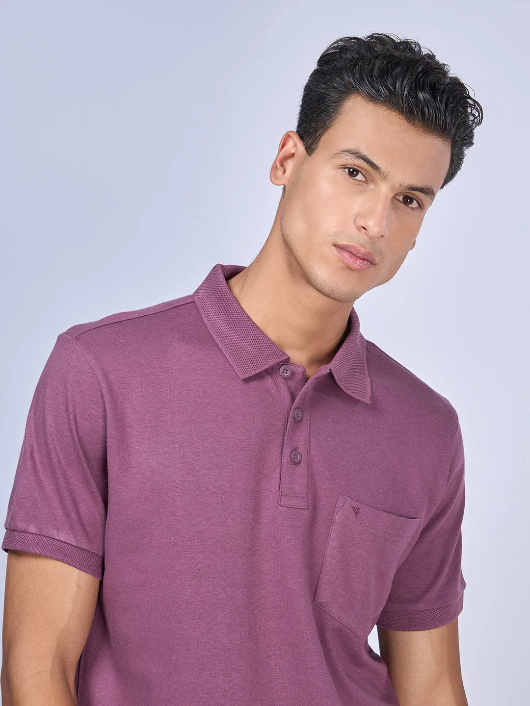 Mens Liquid Polo T-Shirt with Pocket Heather Rose