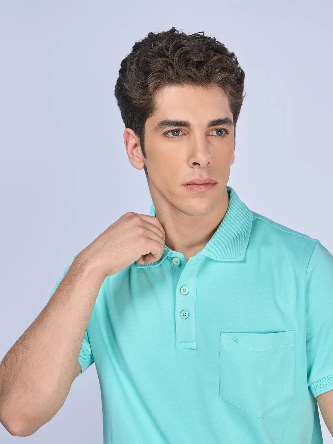 Mens Liquid Polo T-Shirt with Pocket Tshirt Ice Green