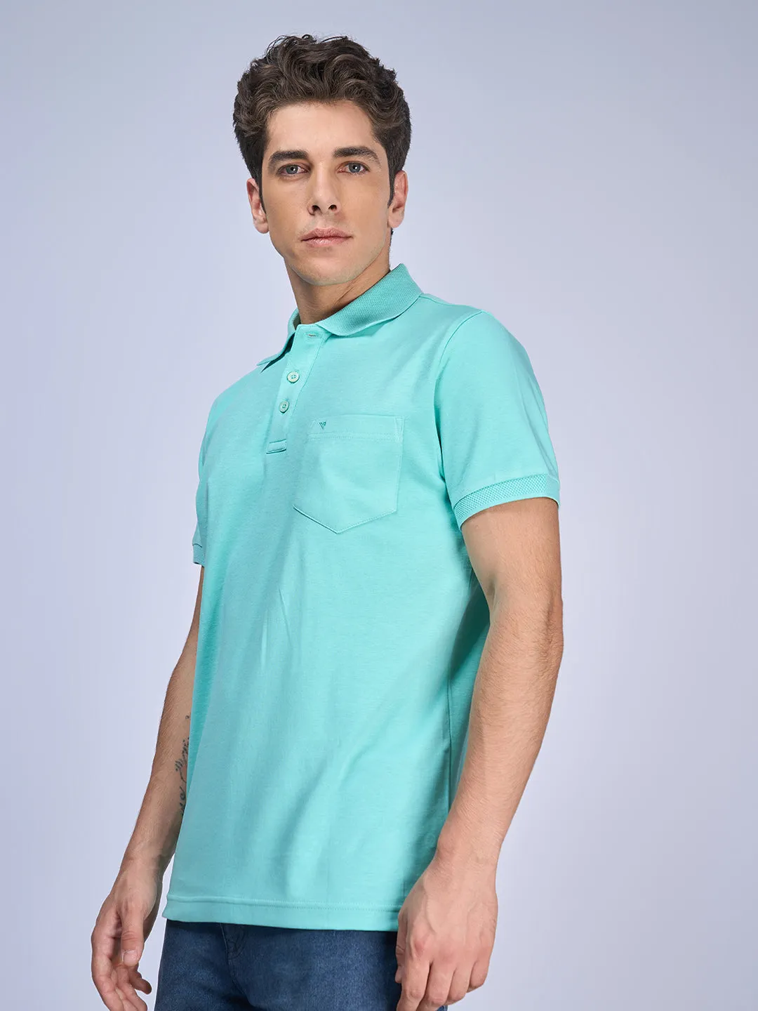 Mens Liquid Polo T-Shirt with Pocket Tshirt Ice Green