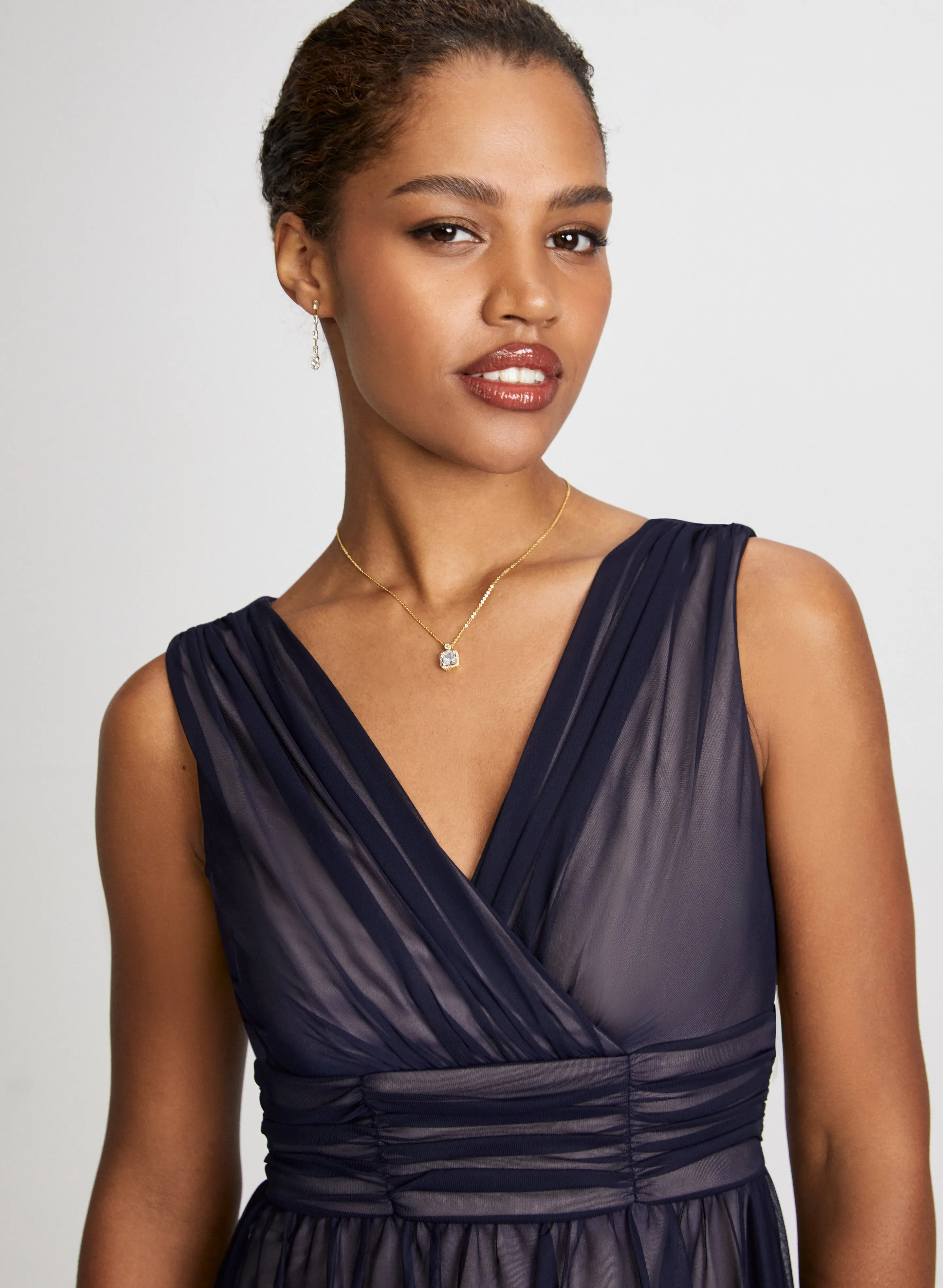 Mesh Detail Fit & Flare Dress