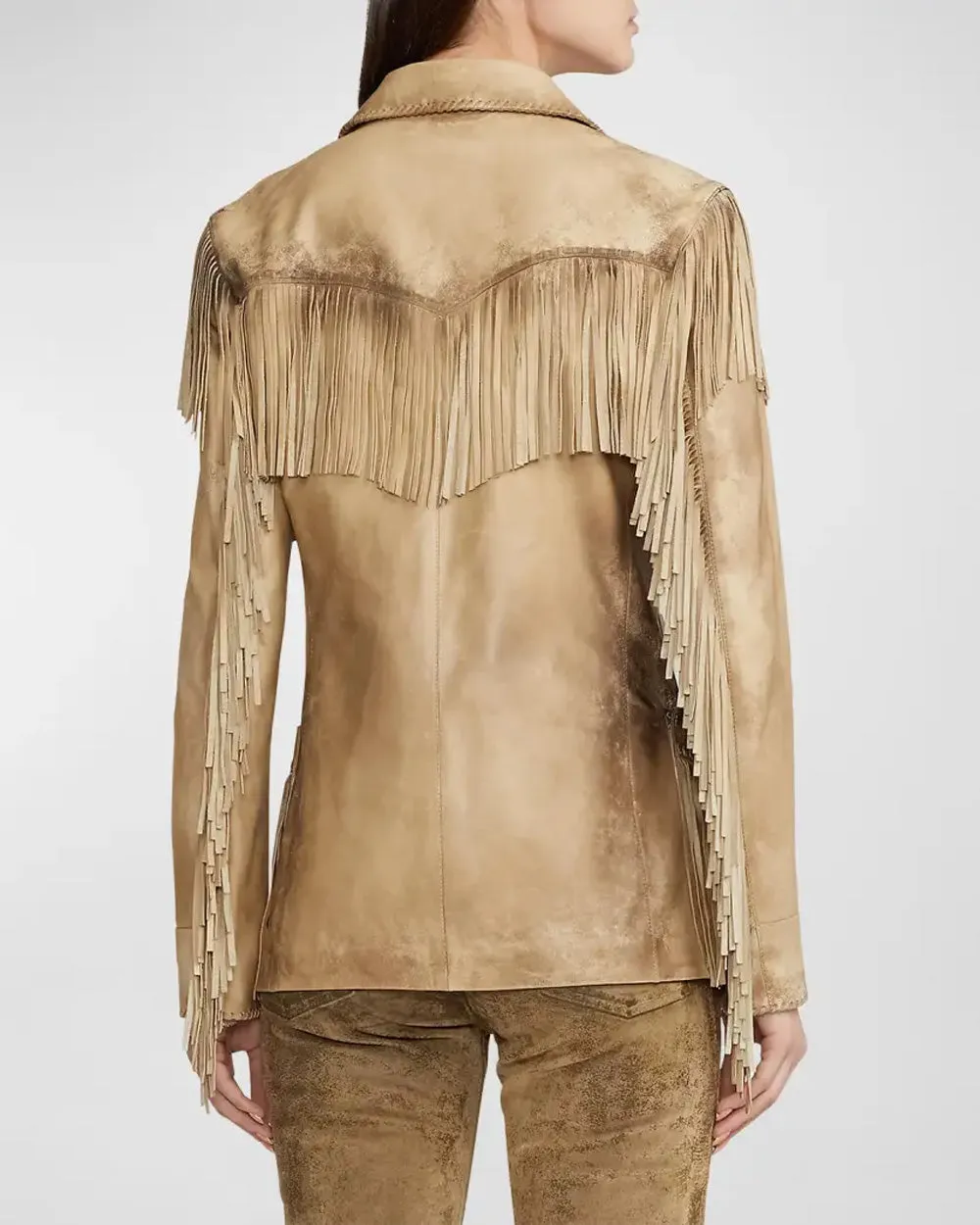 Mottled Beige Leather Fringe Bryleigh Jacket