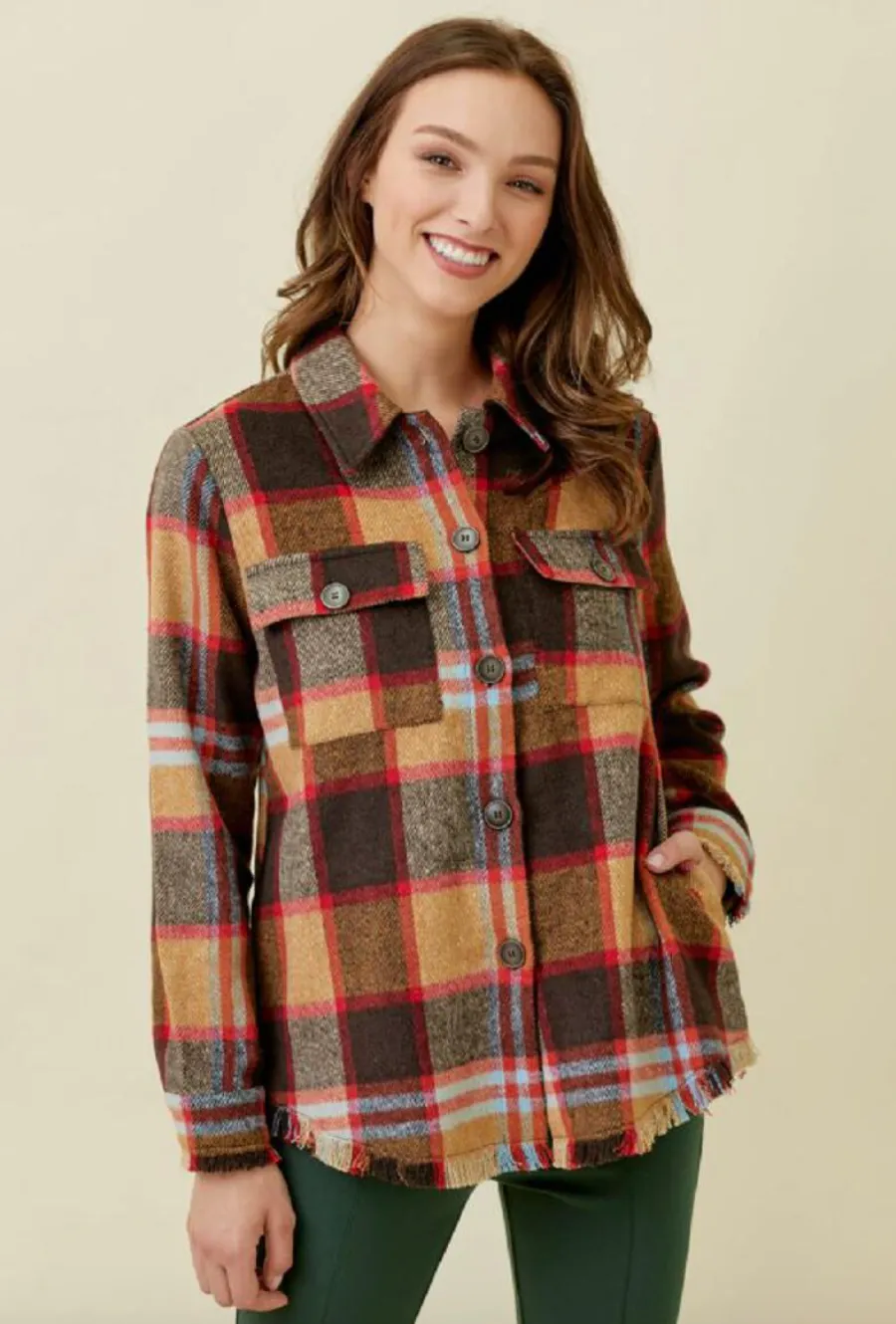 Myst Plaid Shacket w/Fringe