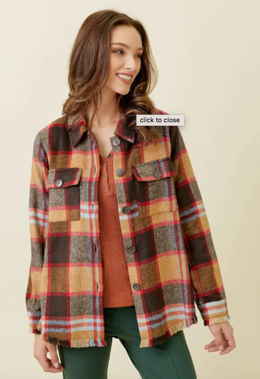 Myst Plaid Shacket w/Fringe